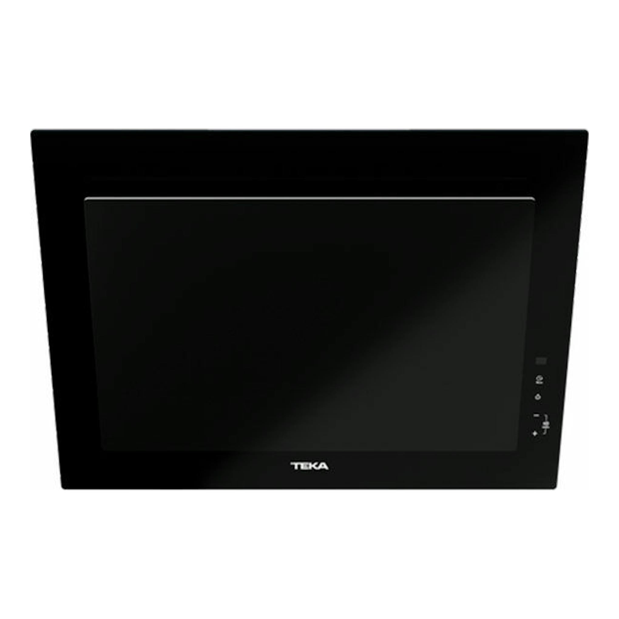 Campana decorativa Teka DVT 68660 TBS negra, vista frontal, con panel de cristal y controles táctiles.