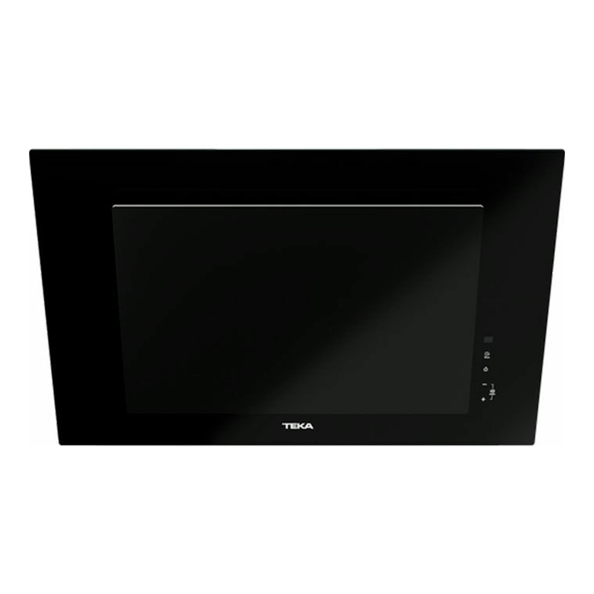 Campana decorativa Teka DVT 78660 TBS negra, vista frontal, con panel de vidrio y controles laterales.