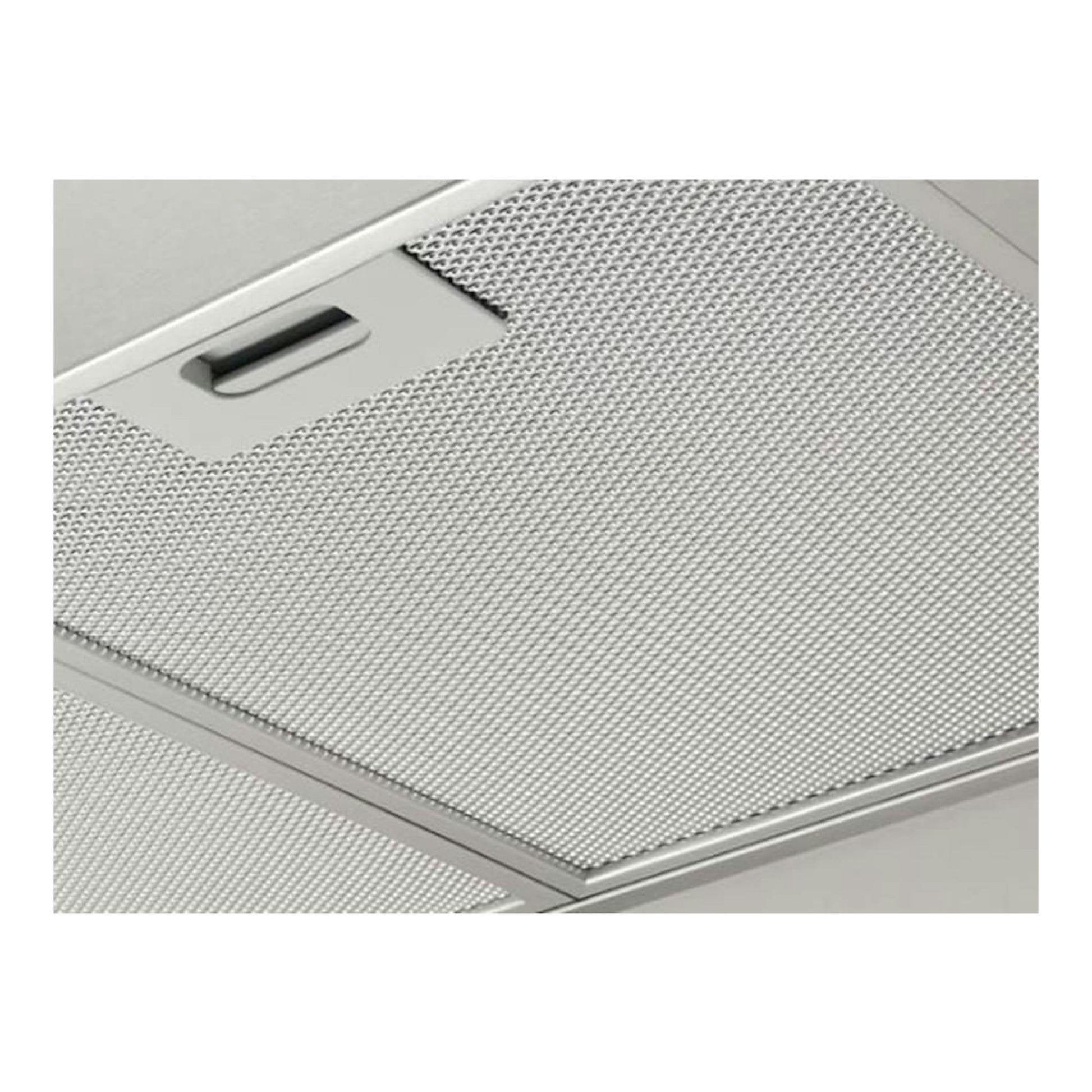 Campana extractora Zanussi ZHC92462XA en inox, vista en primer plano de la rejilla metálica y el filtro.
