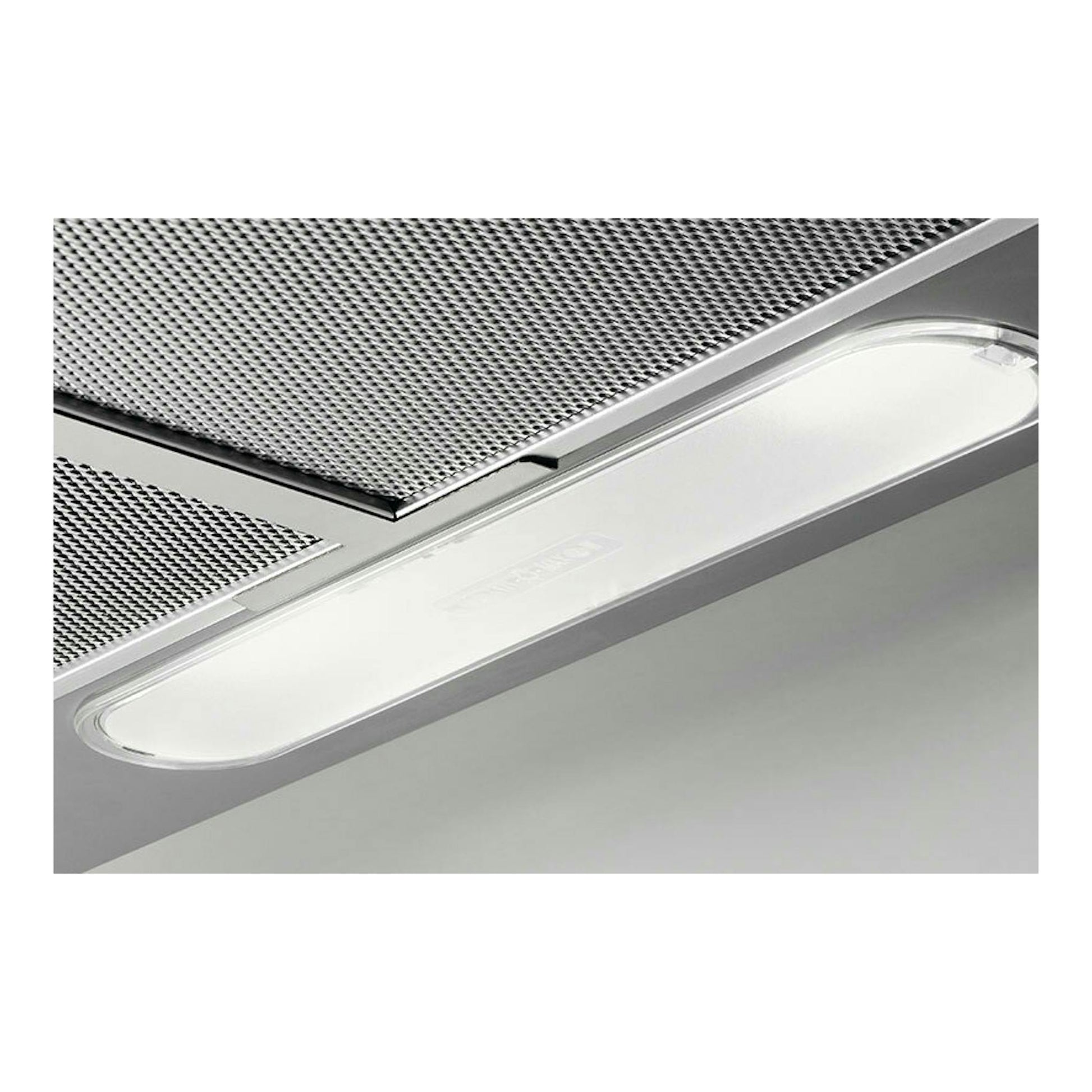 Campana extractora Electrolux LFU226X de inox, vista en primer plano del filtro y la luz inferior.