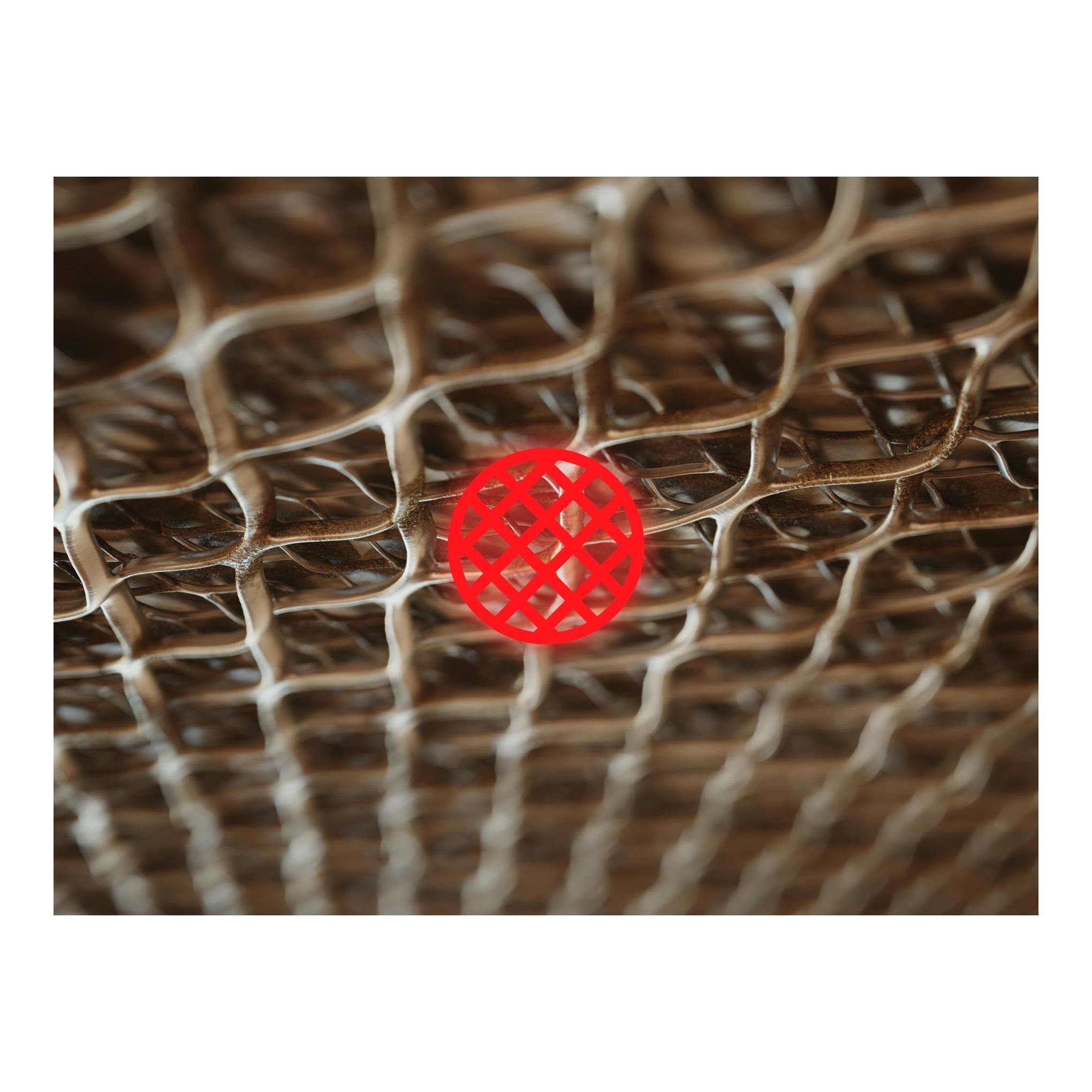 Campana telescópica AEG GE68D9HB negra, vista en detalle del filtro metálico con icono rojo centrado.