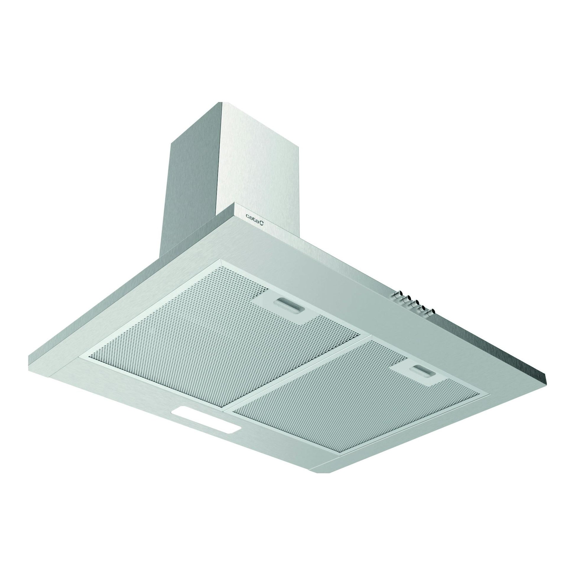 Campana extractora Cata VK 6000 X +FCA de acero inox, vista inferior, con filtros metálicos y botones laterales.