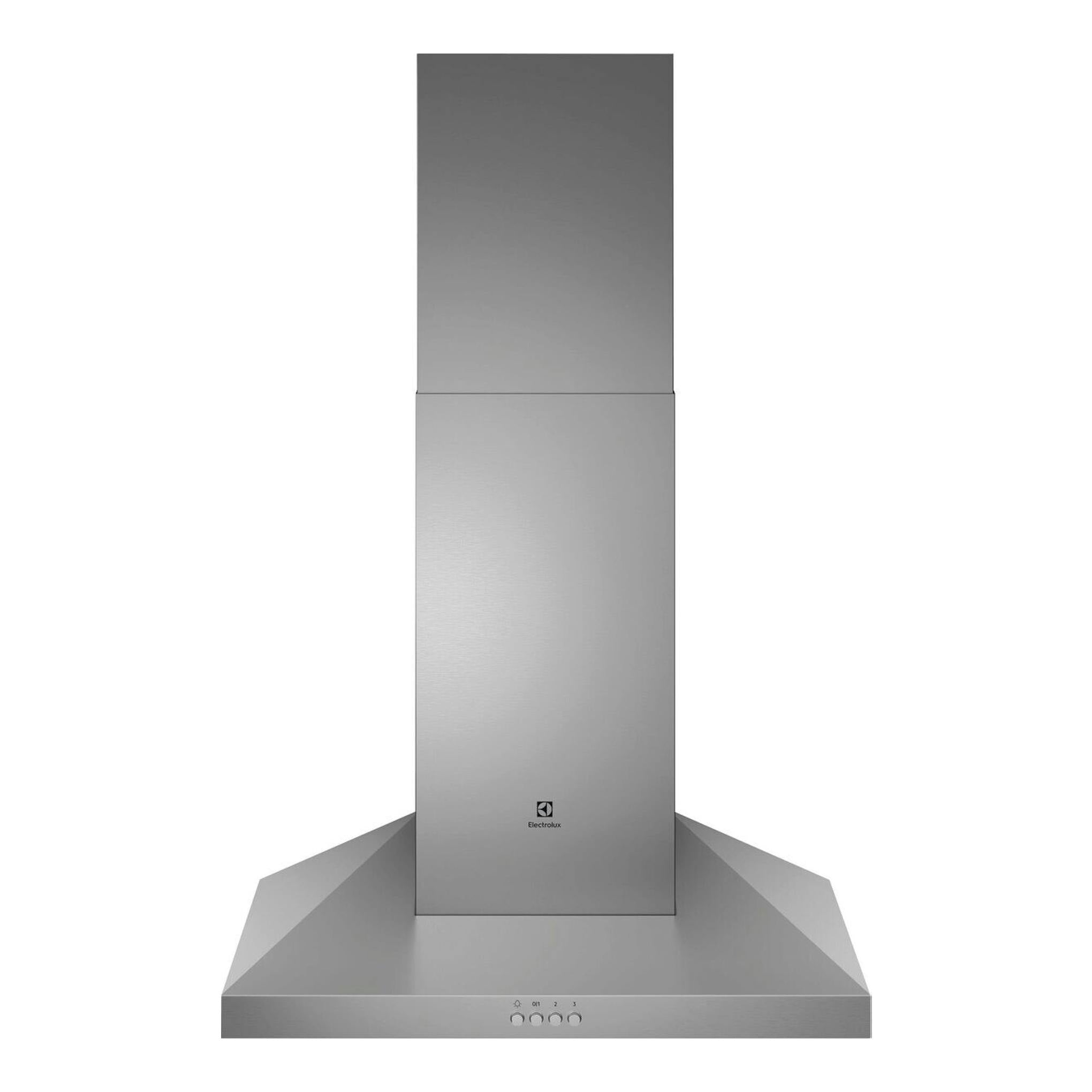 Campana extractora Electrolux LFC516X de inox, vista frontal, con cuerpo vertical y panel inferior anguloso.