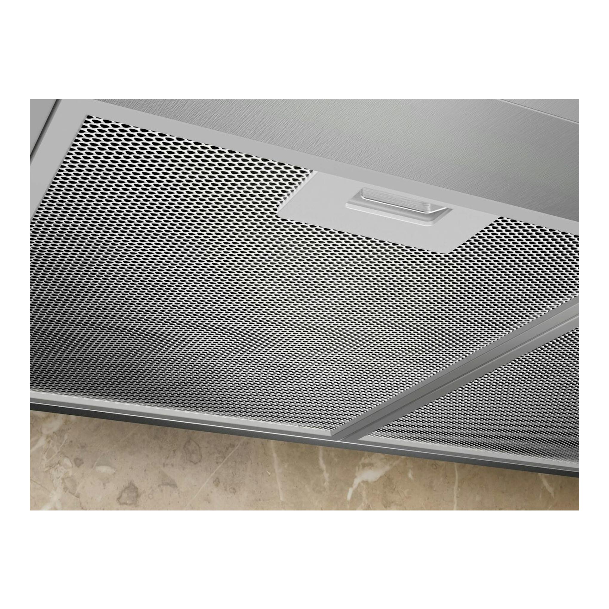Campana extractora Electrolux LFC516X de inox, vista inferior con rejilla metálica.