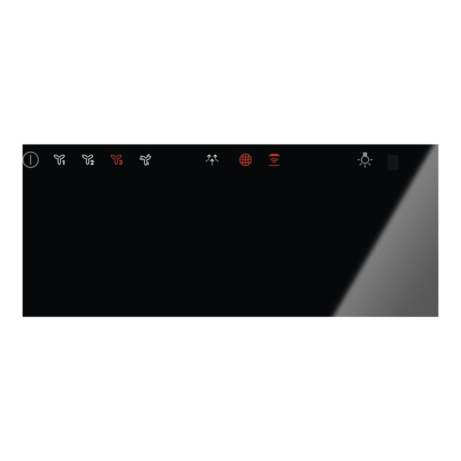 Primer plano del panel táctil negro de la campana extractora Electrolux LFT819K, con iconos luminosos.