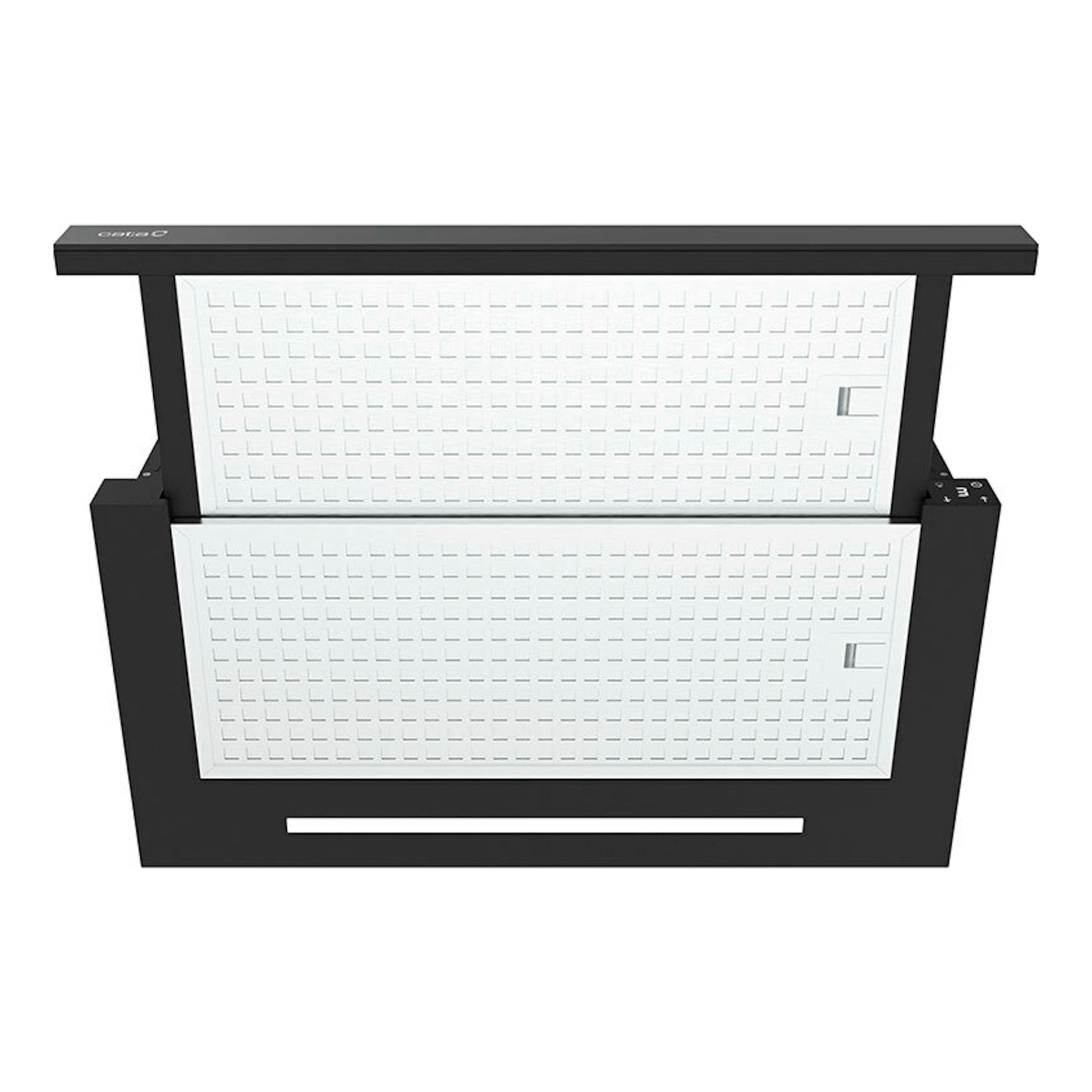Campana extraíble Cata TFH 6830 GBK negra, vista frontal, con paneles blancos perforados.