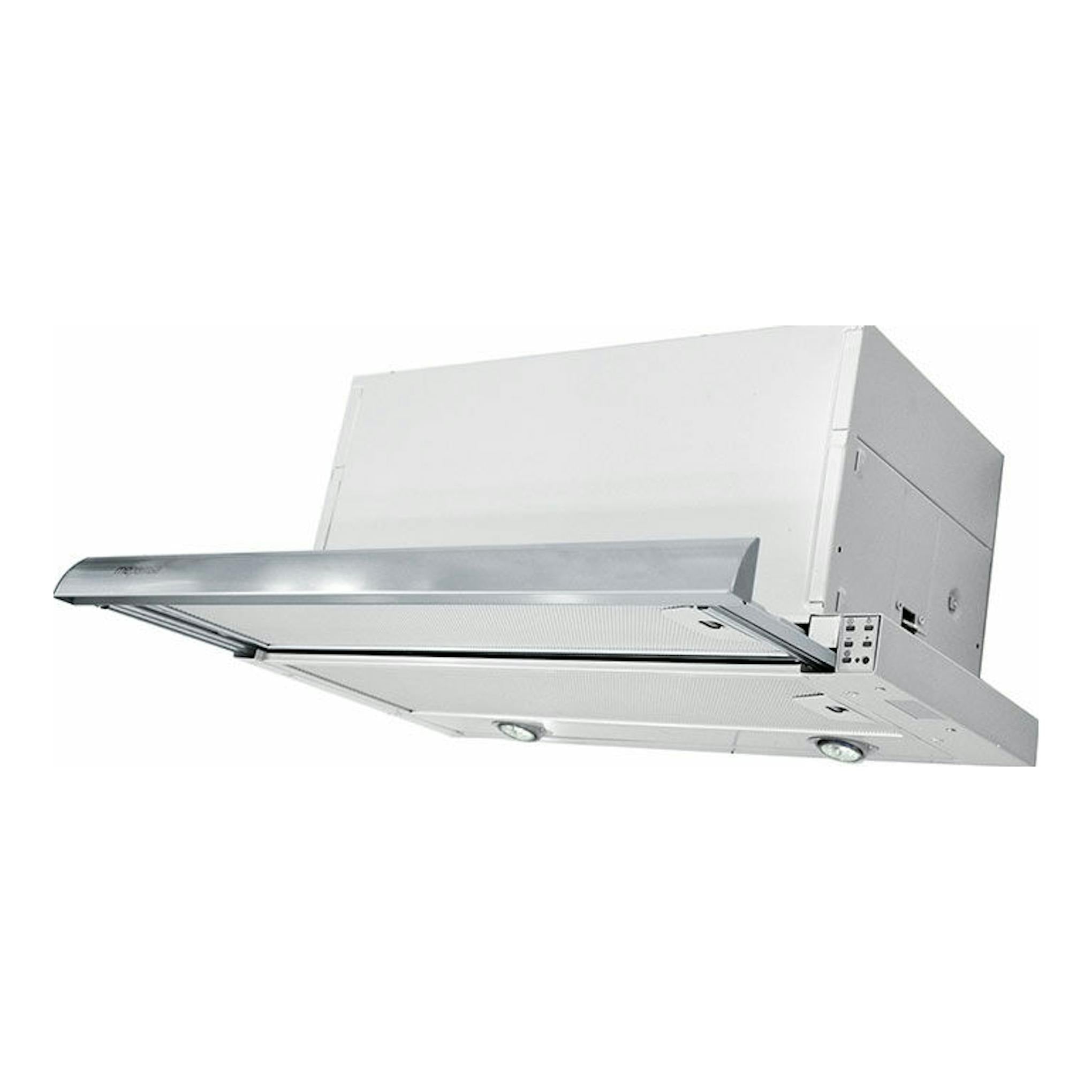 Campana extraíble Mepamsa Máxima 60 Inox, vista frontal, parcialmente extendida, sobre fondo blanco.