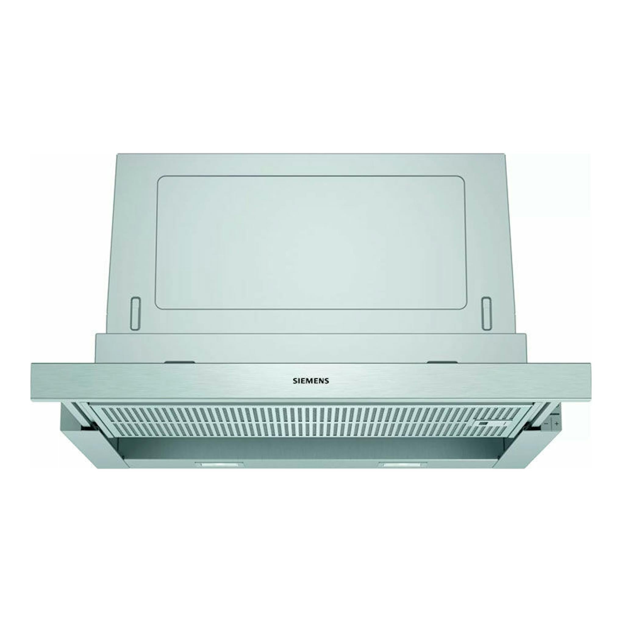 Campana extraíble Siemens LI67SA531 inox, vista frontal, acabado acero inoxidable.