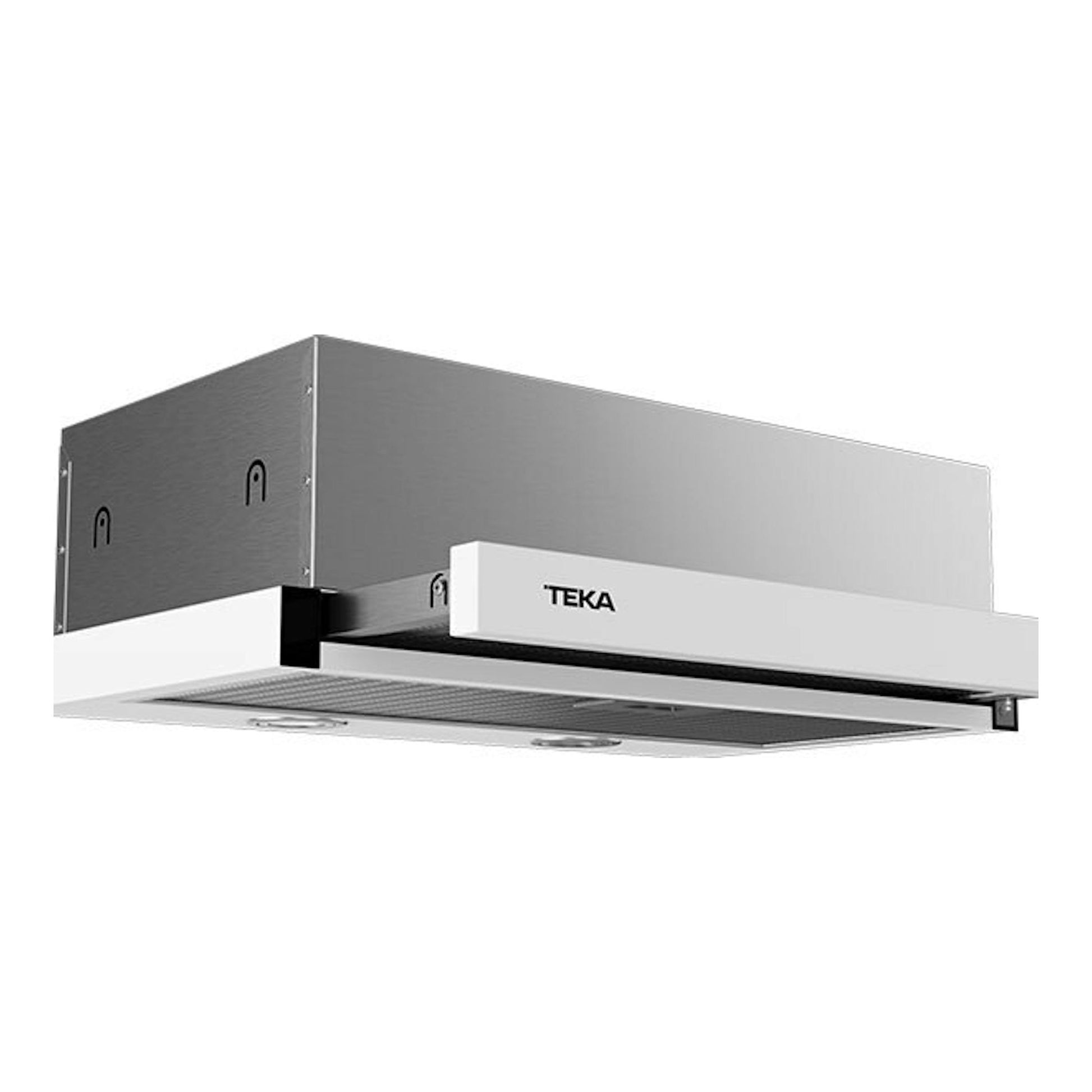 Campana extraíble Teka CNL 6415 blanca, vista frontal en perspectiva, con panel extendido.