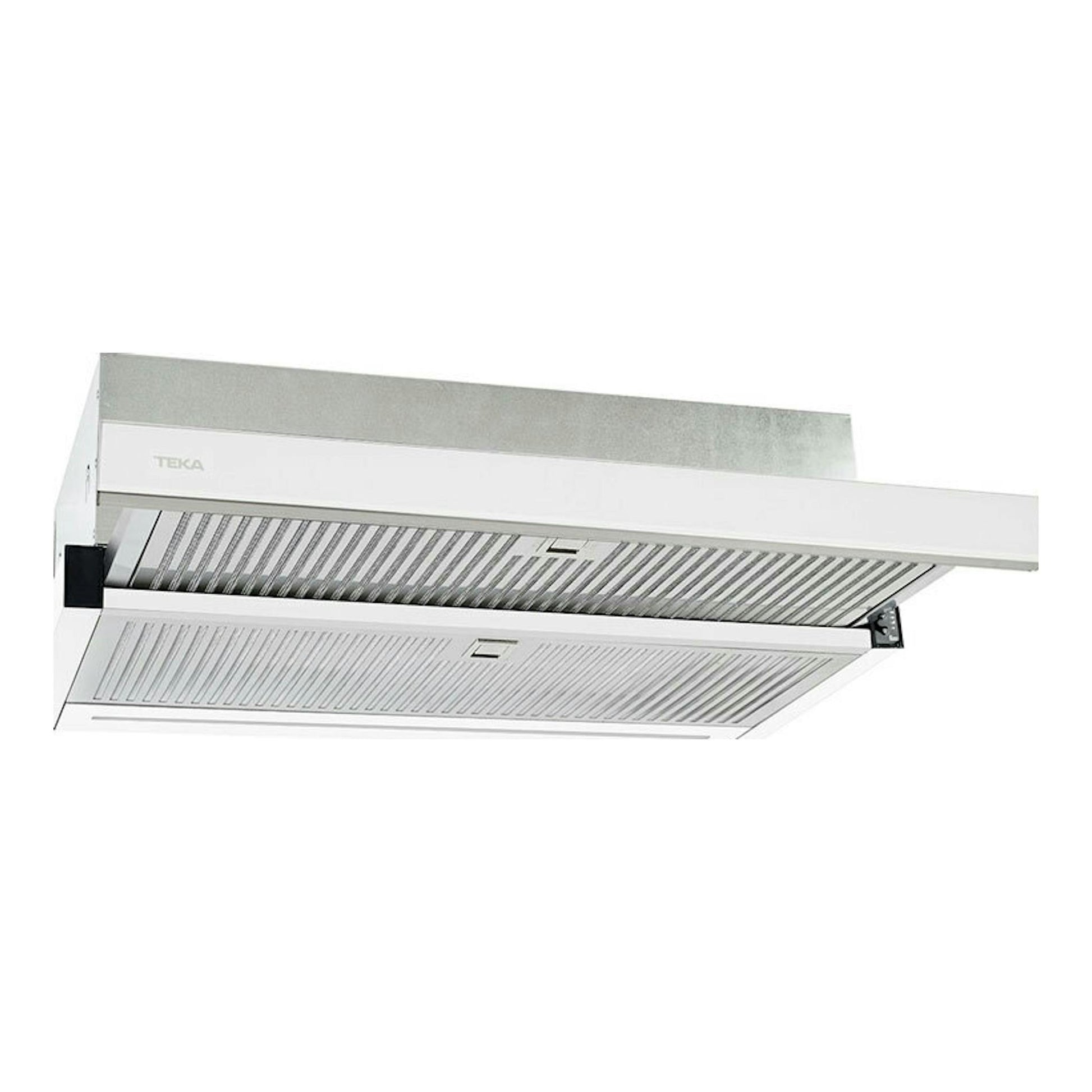 Campana extraíble Teka CNL 6415 PLUS blanca, vista frontal inferior con panel extensible.