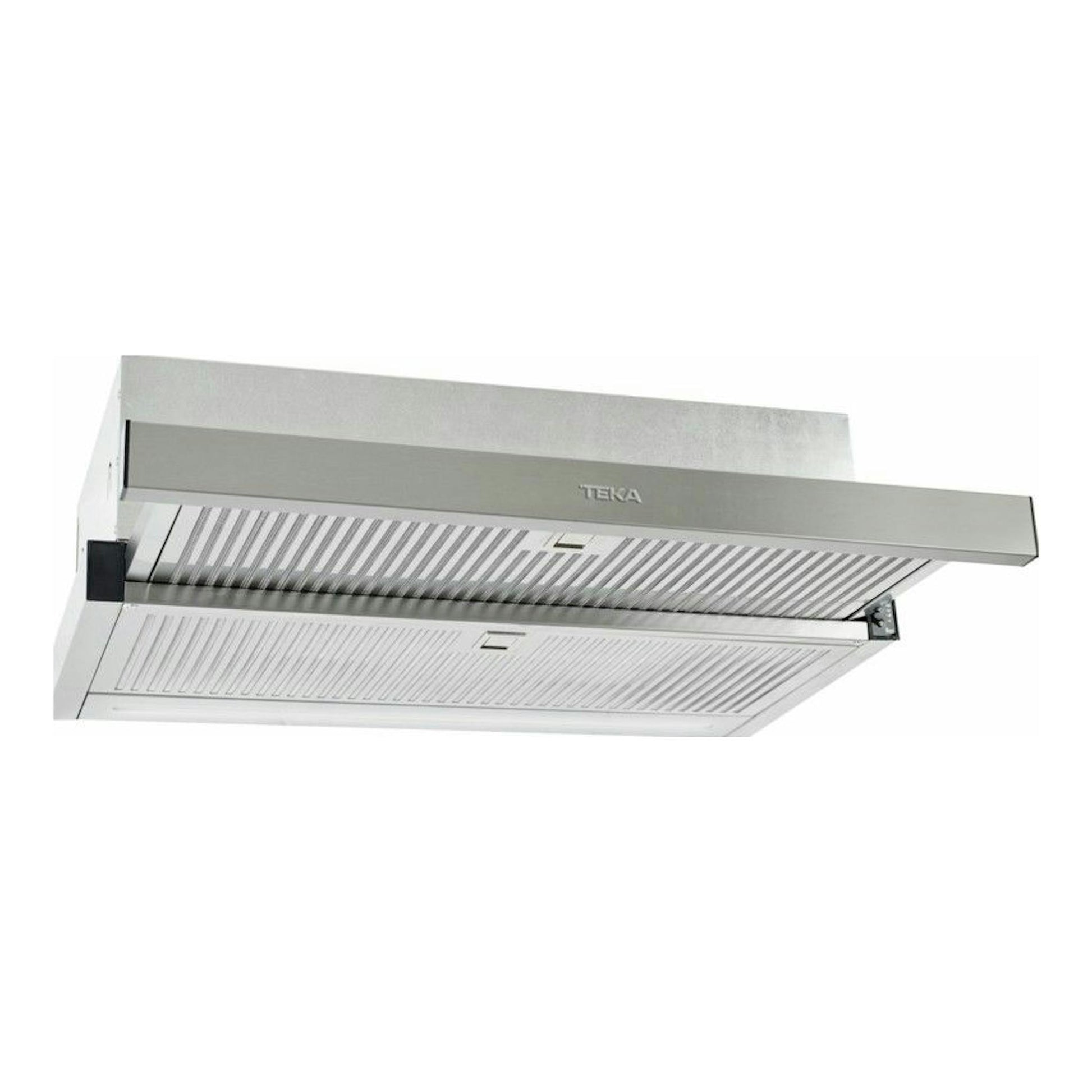 Campana extraíble Teka CNL 6415 PLUS inox, vista frontal inclinada, con panel telescópico desplegado.