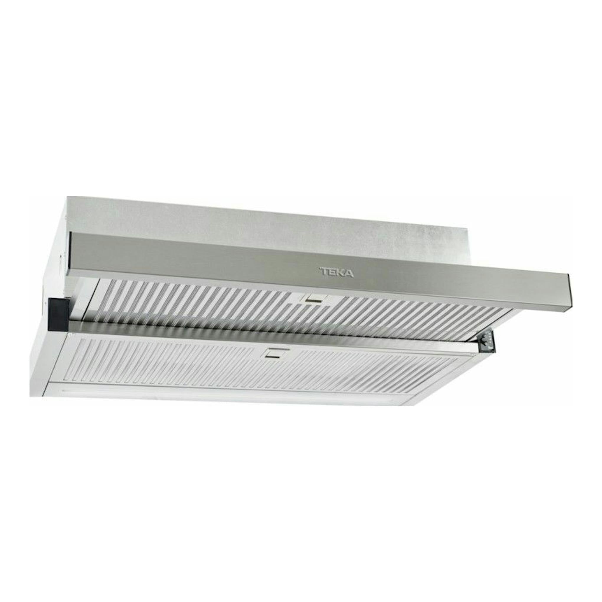 Campana extraíble Teka CNL 6415 PLUS inox, vista frontal inclinada, con panel telescópico desplegado.
