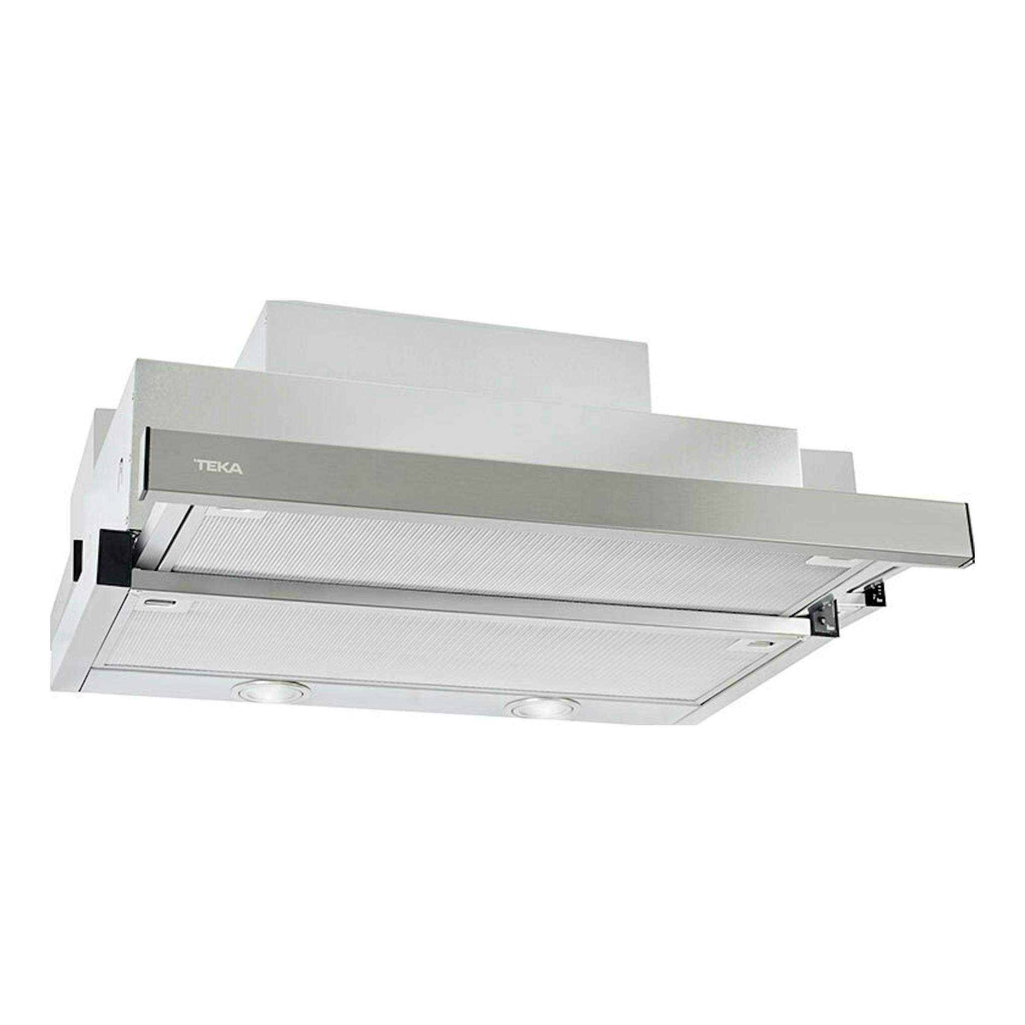 Campana extraíble Teka CNL 6610 Inox, vista inferior en ángulo, acabado acero inoxidable.