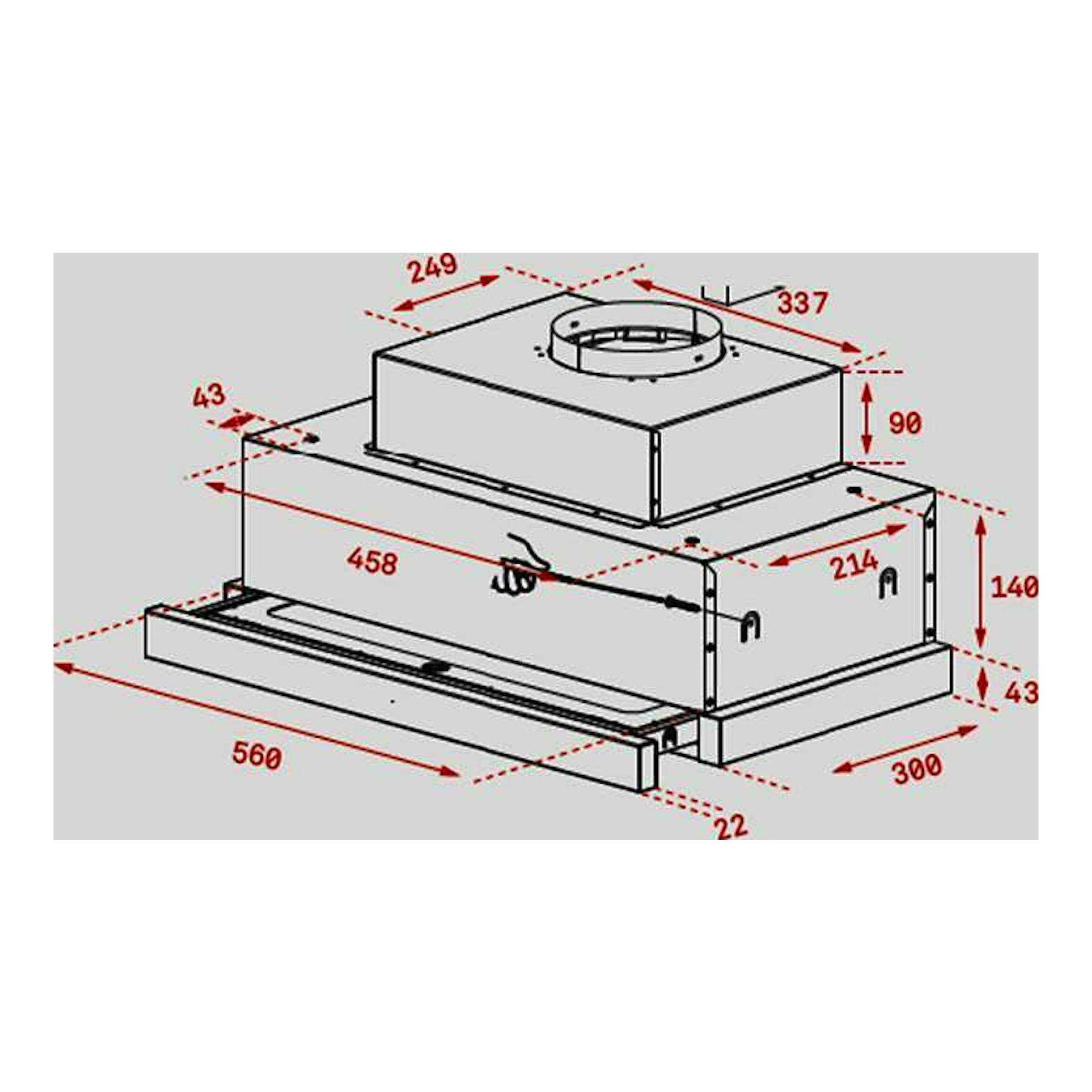 Esquema técnico isométrico de la campana extraíble Teka CNL 6815 PLUS Inox, con medidas.
