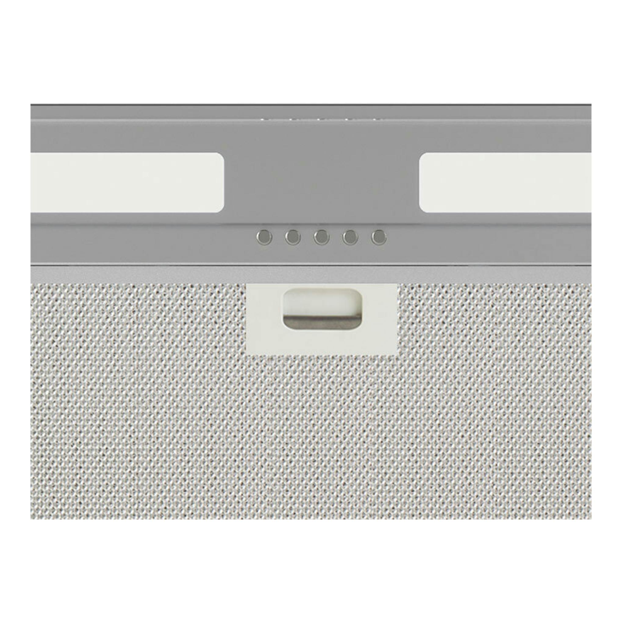 Campana integrable Cata Armonia de 45 cm en inox, vista frontal, con panel gris y filtros metálicos.