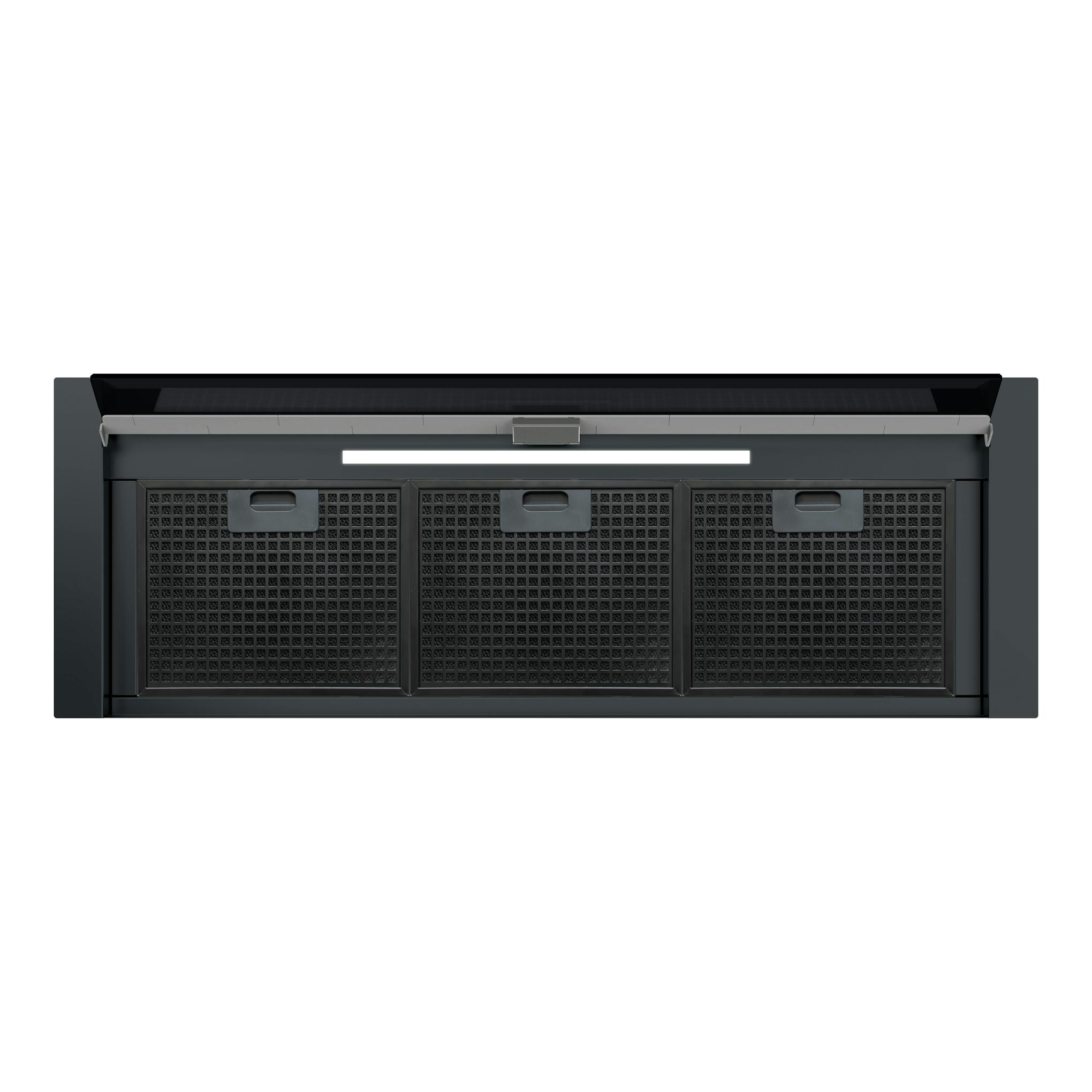 Campana integrable Cata Arona 90 BK negra, vista frontal, con rejillas metálicas y luz integrada.