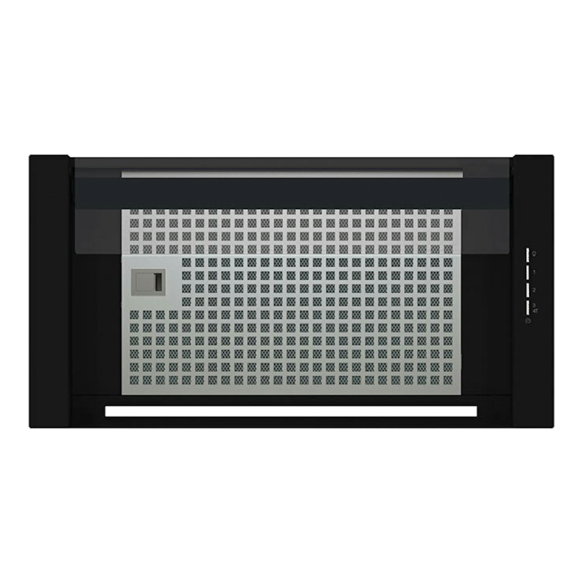 Campana integrable Cata Corona BK60 negra, vista frontal, panel negro con filtro metálico.