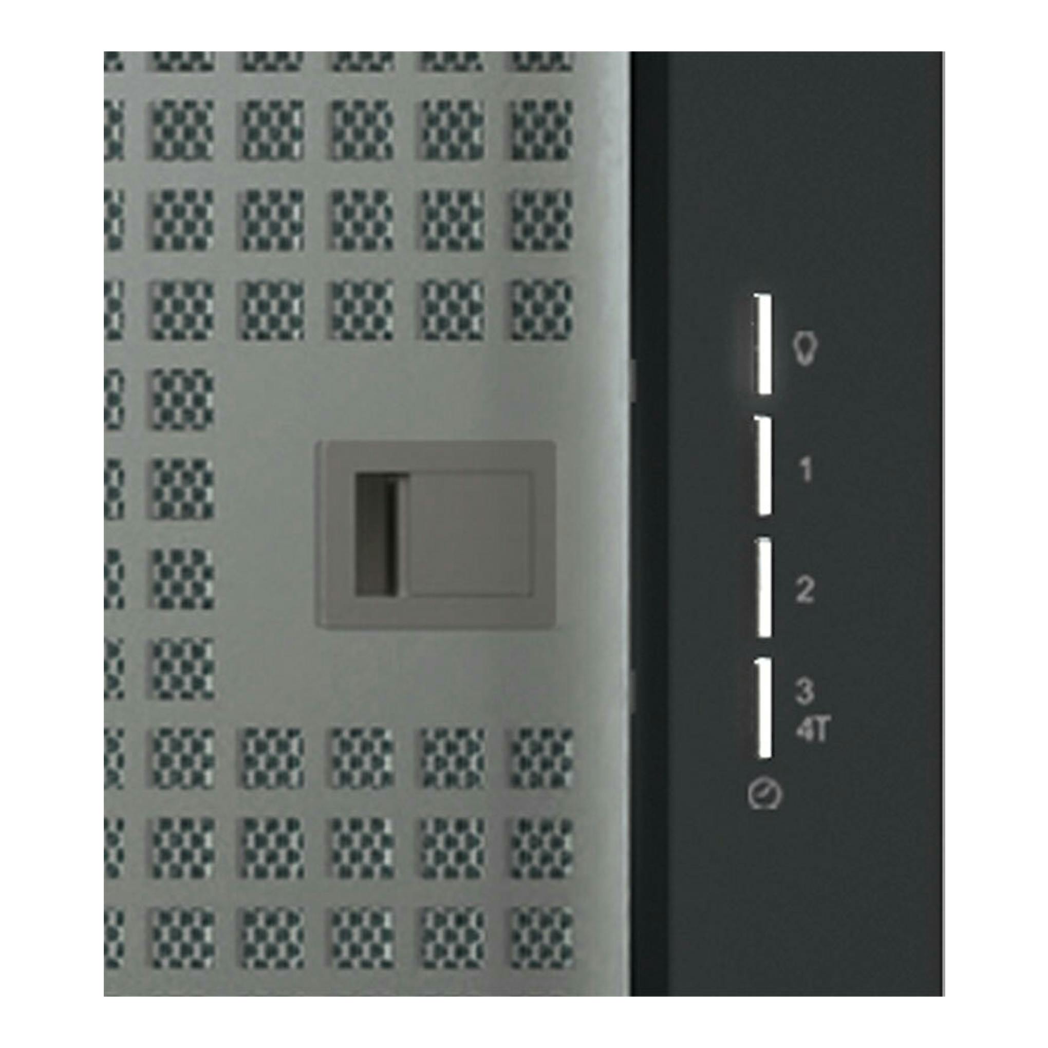 Campana integrable Cata Corona BK90 negra, vista frontal parcial con panel negro y filtros metálicos perforados.