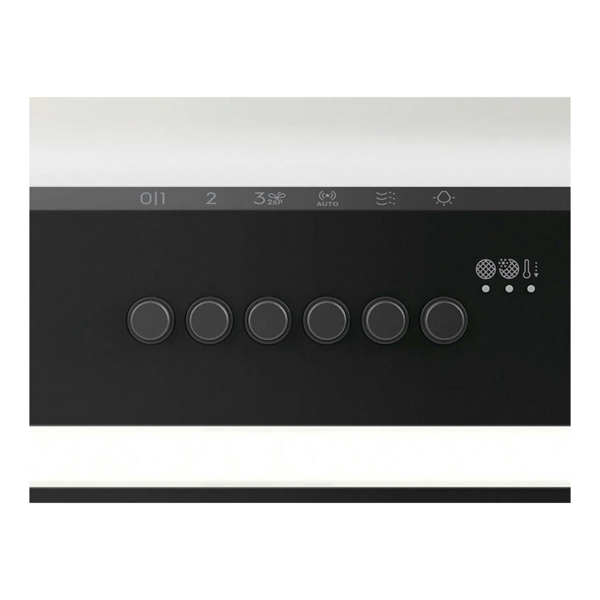 Campana integrable Electrolux LFG818K negra, vista frontal del panel de control con botones circulares.