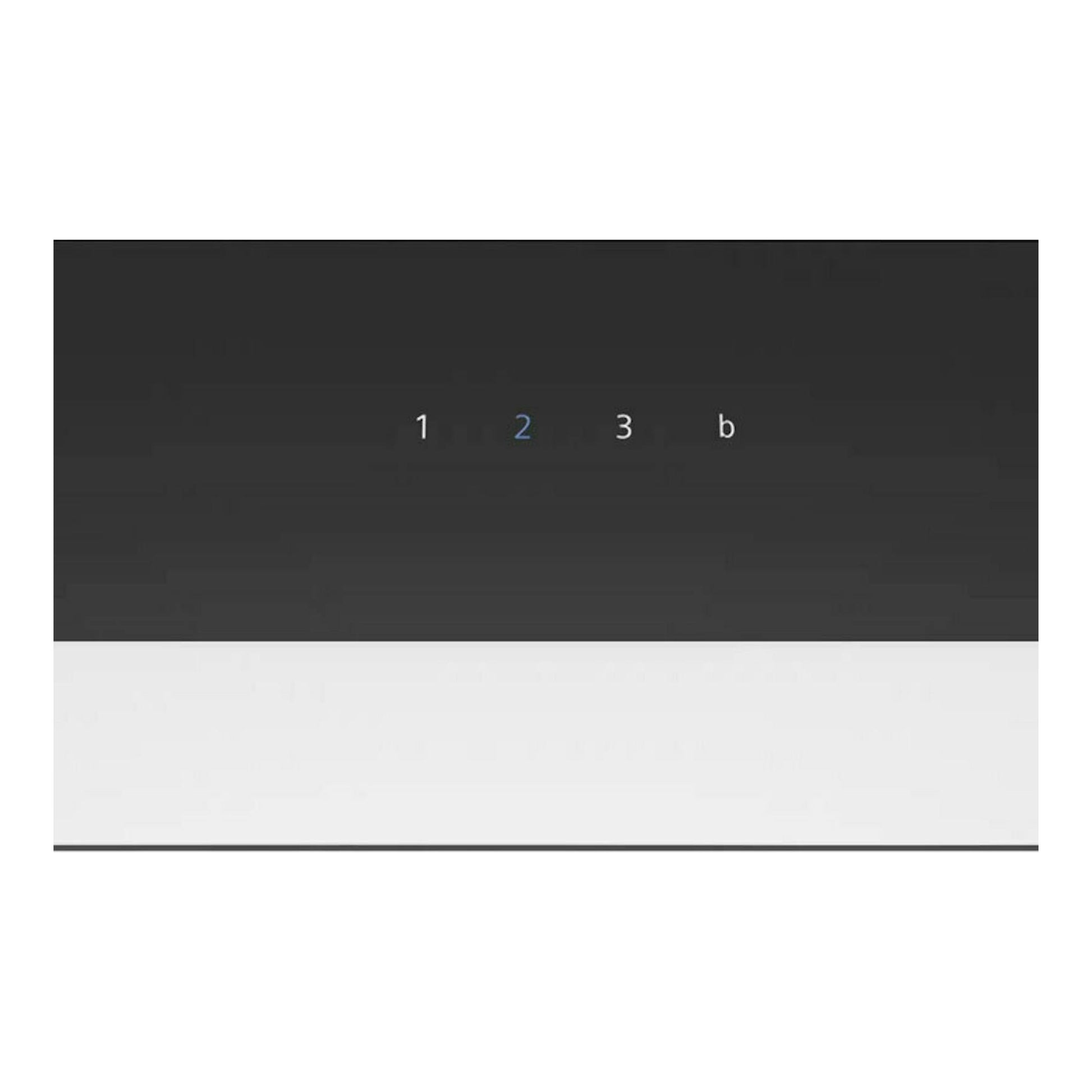 Campana integrable Siemens LJ97BAM60 negra, vista frontal del panel táctil con botones 1, 2, 3 y b.
