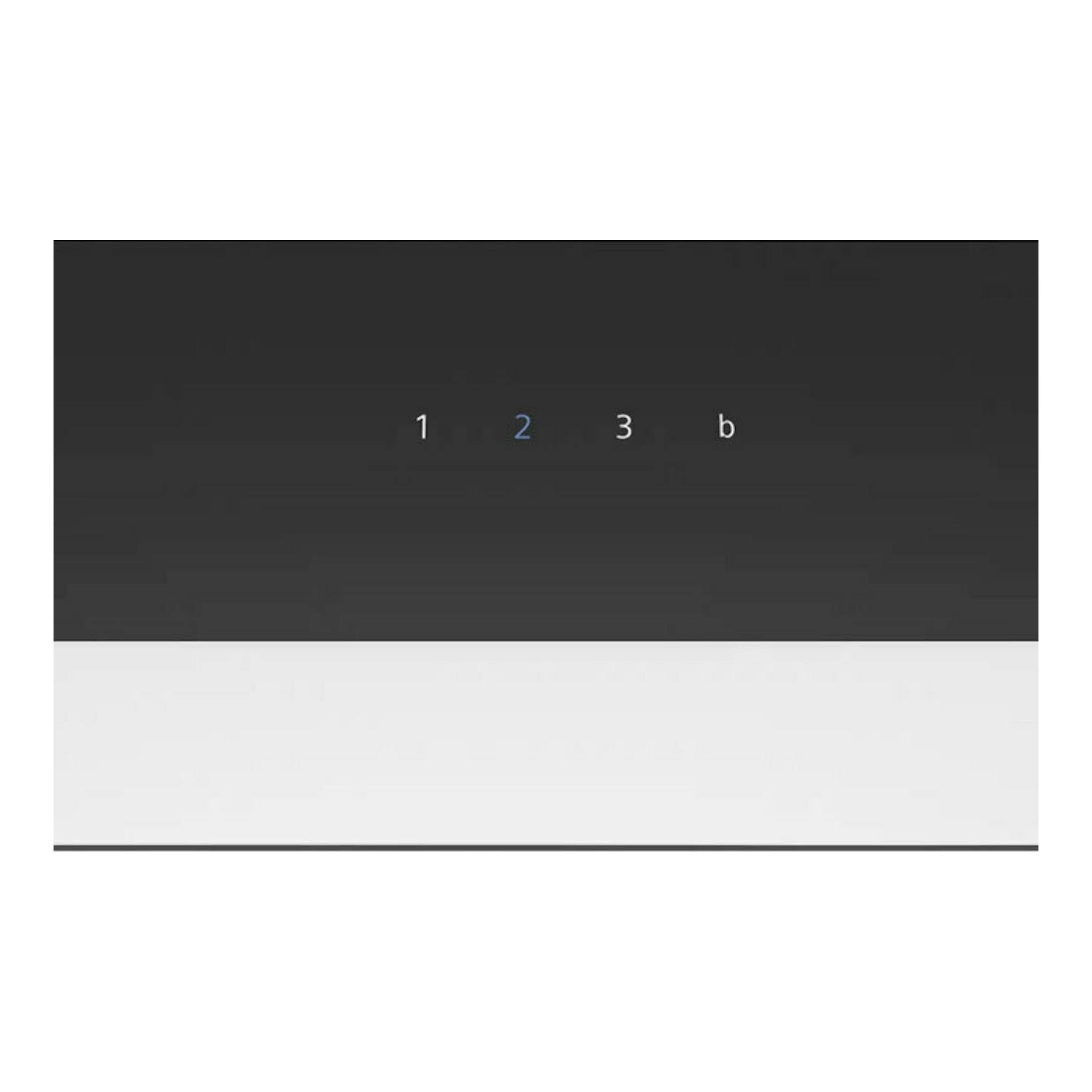Campana integrable Siemens LJ97BAM60 negra, vista frontal del panel táctil con botones 1, 2, 3 y b.