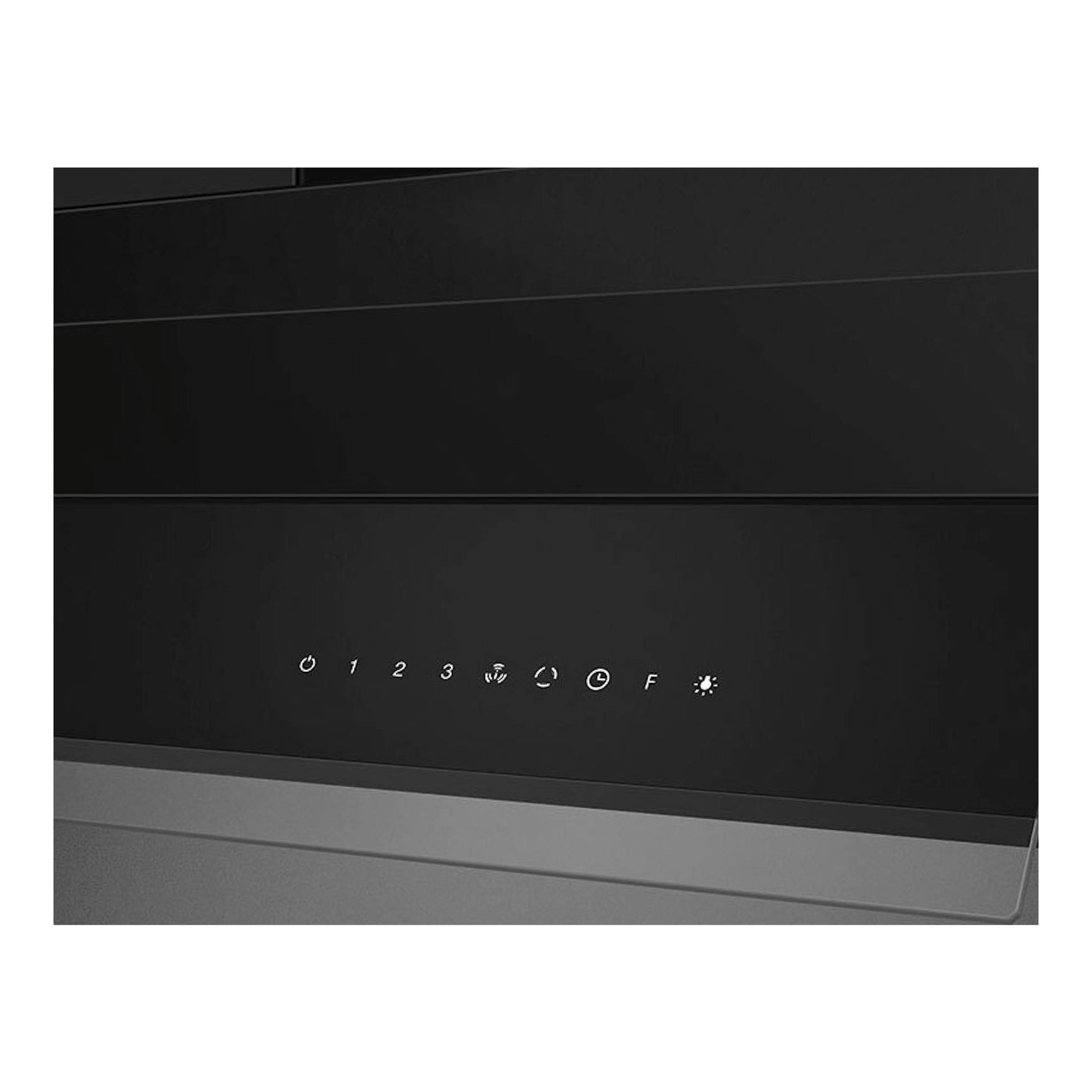 Campana integrable Smeg KSGT94BLV en inox y negro, vista frontal con panel táctil y controles iluminados.