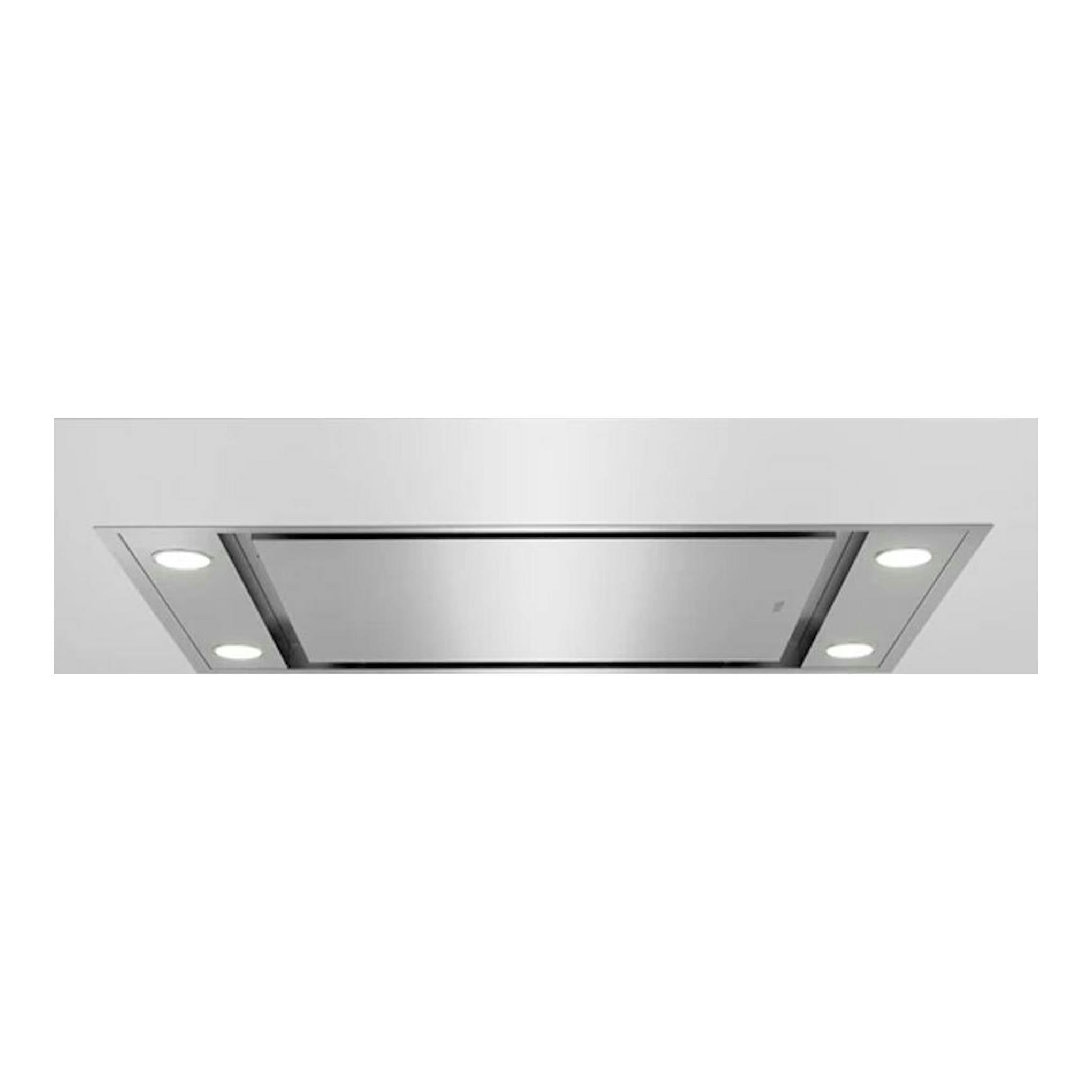 Campana de techo Teka DHT96340 en inox, vista inferior, con cuatro focos integrados.