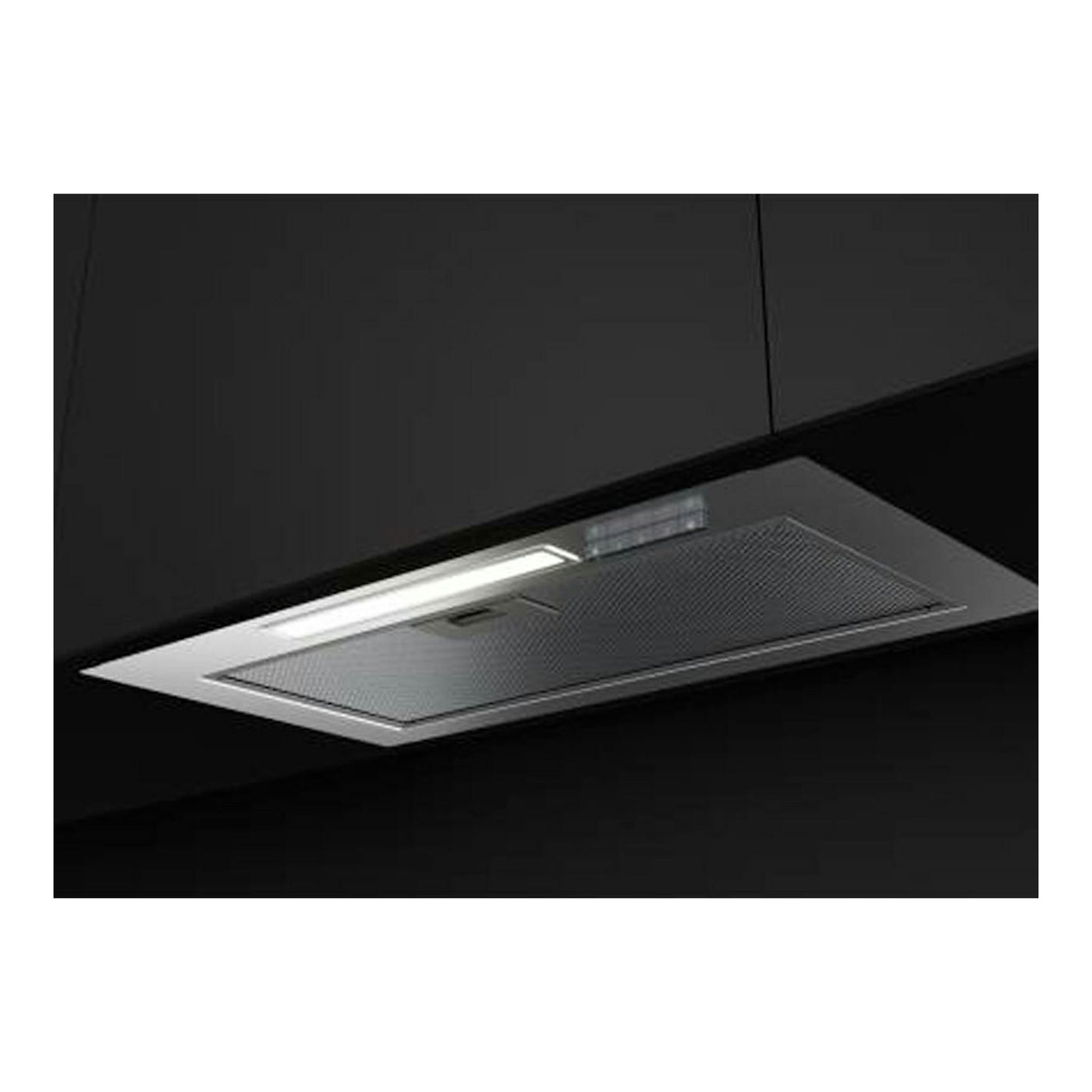 Campana integrable Teka GFI63030KOS inox de 60 cm, vista inferior bajo mueble, con rejilla y luz.