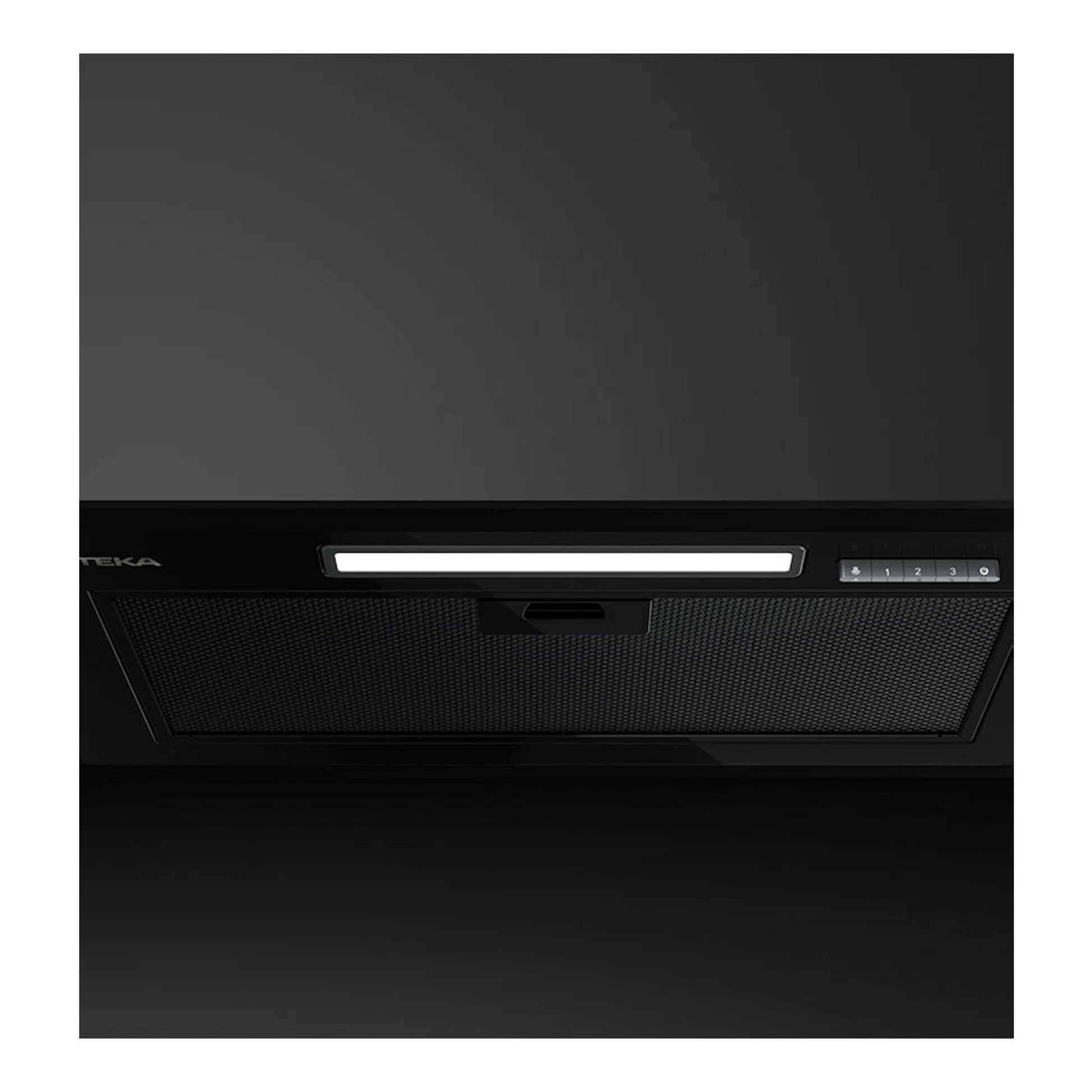 Campana integrable Teka GFI63030KOS negra, vista frontal, con luz y panel de mandos.