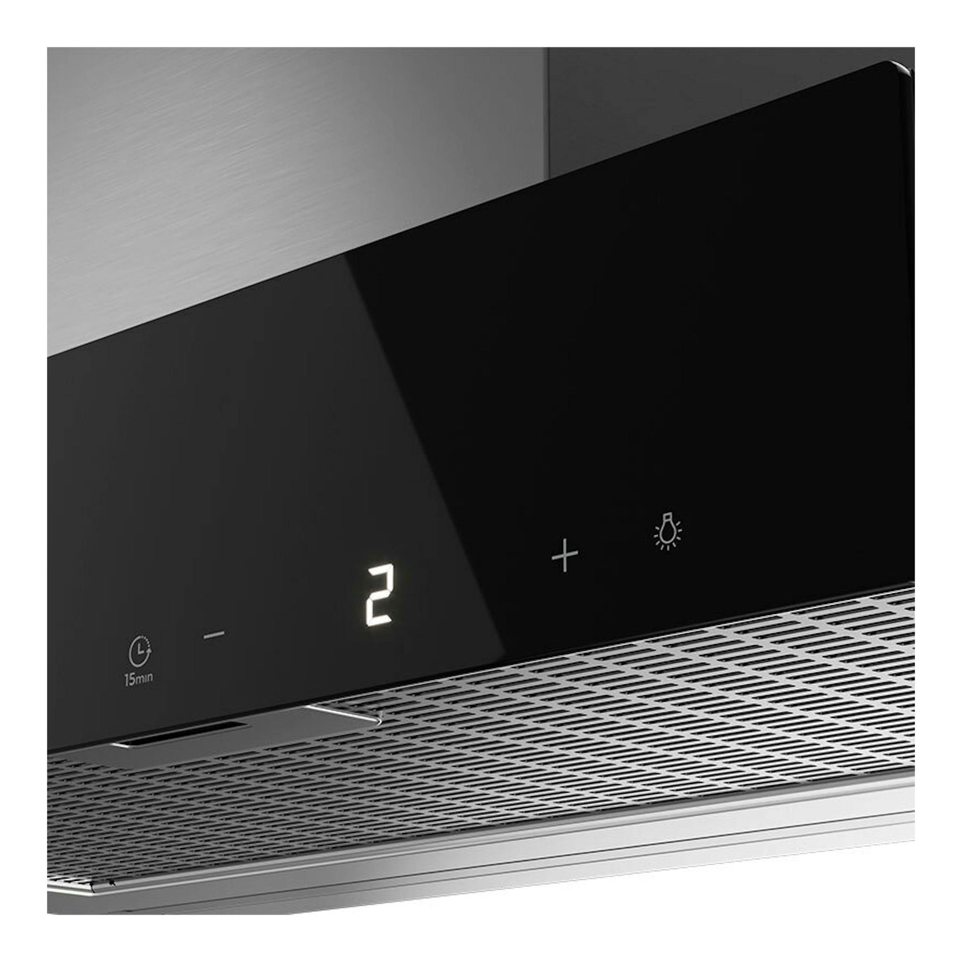 Campana integrable Teka GFI67350EOS en negro e inox, vista frontal parcial con controles táctiles.