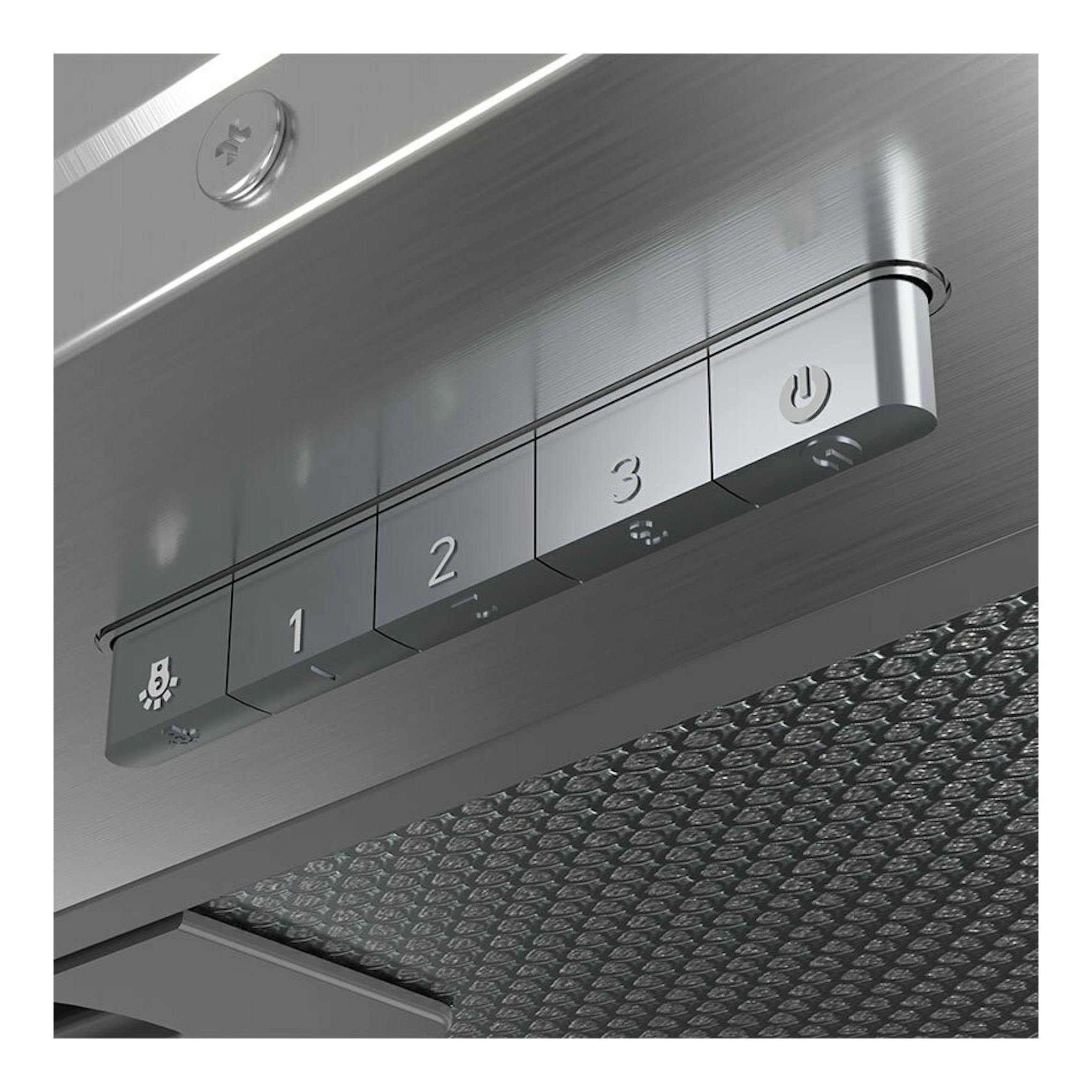 Campana integrable Teka GFI93030KOS de acero inoxidable, vista en detalle del panel de mandos.