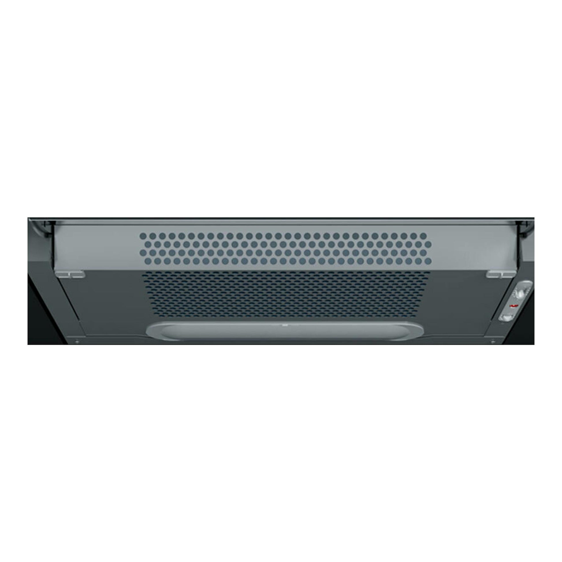 Campana integrable Teka XT262030SOS blanca, vista inferior con rejilla perforada y mandos laterales.