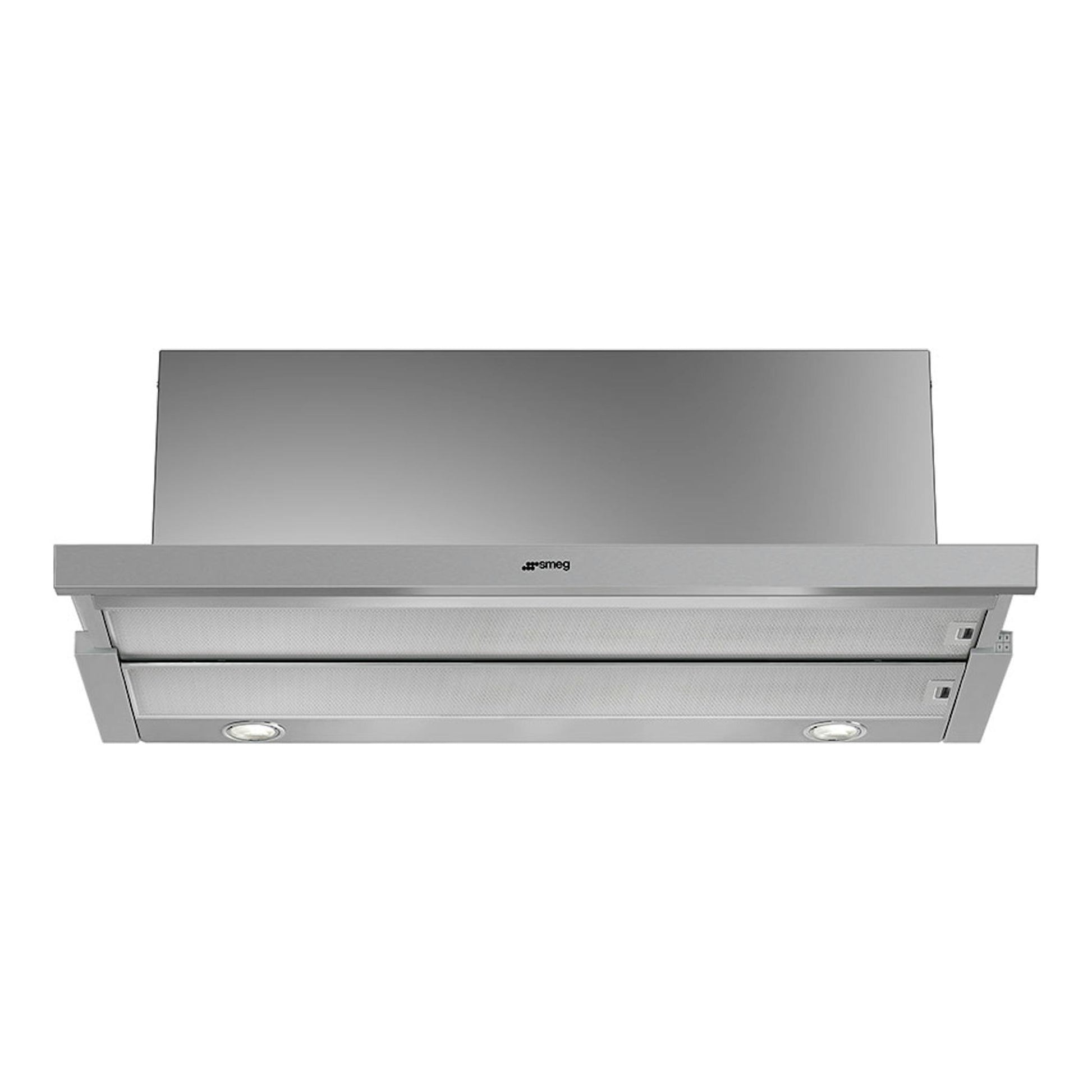 Campana telescópica integrable Smeg KSET900XE en acero inoxidable, vista frontal.