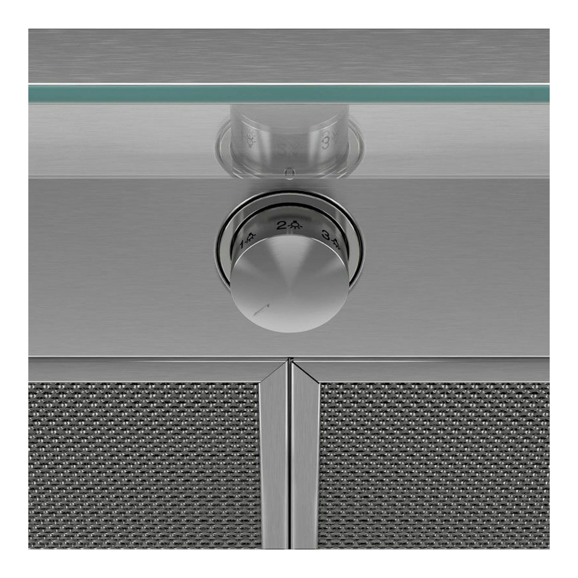 Campana integrada Balay 3BD896MX en inox, vista frontal, con mando giratorio y filtros metálicos.