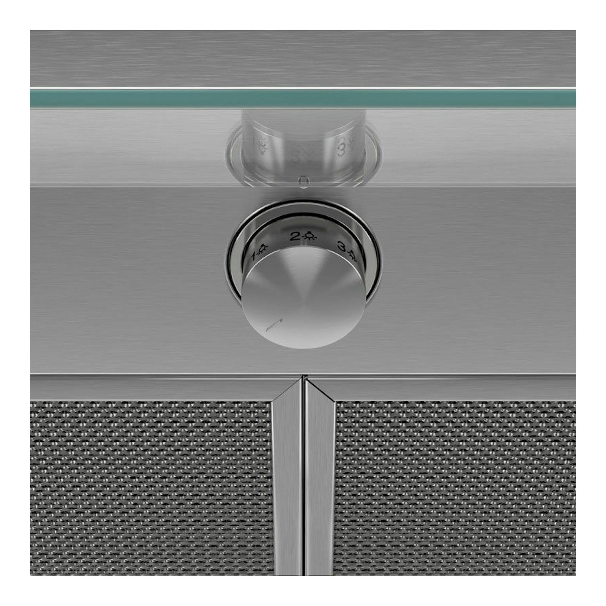 Campana integrada Balay 3BD896MX en inox, vista frontal, con mando giratorio y filtros metálicos.
