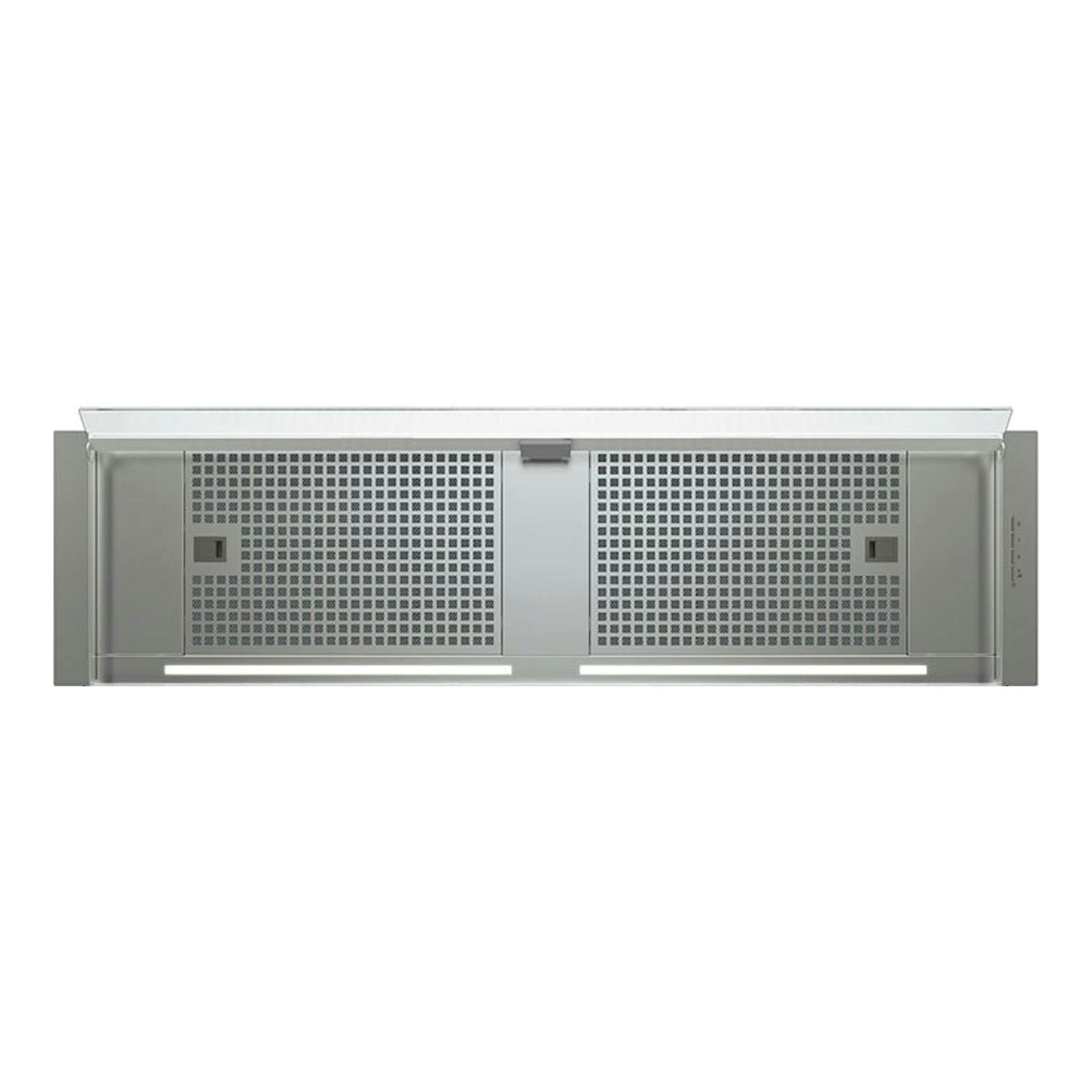 Campana integrada Cata Corona X120B inox, vista frontal, acero inoxidable con filtros perforados.