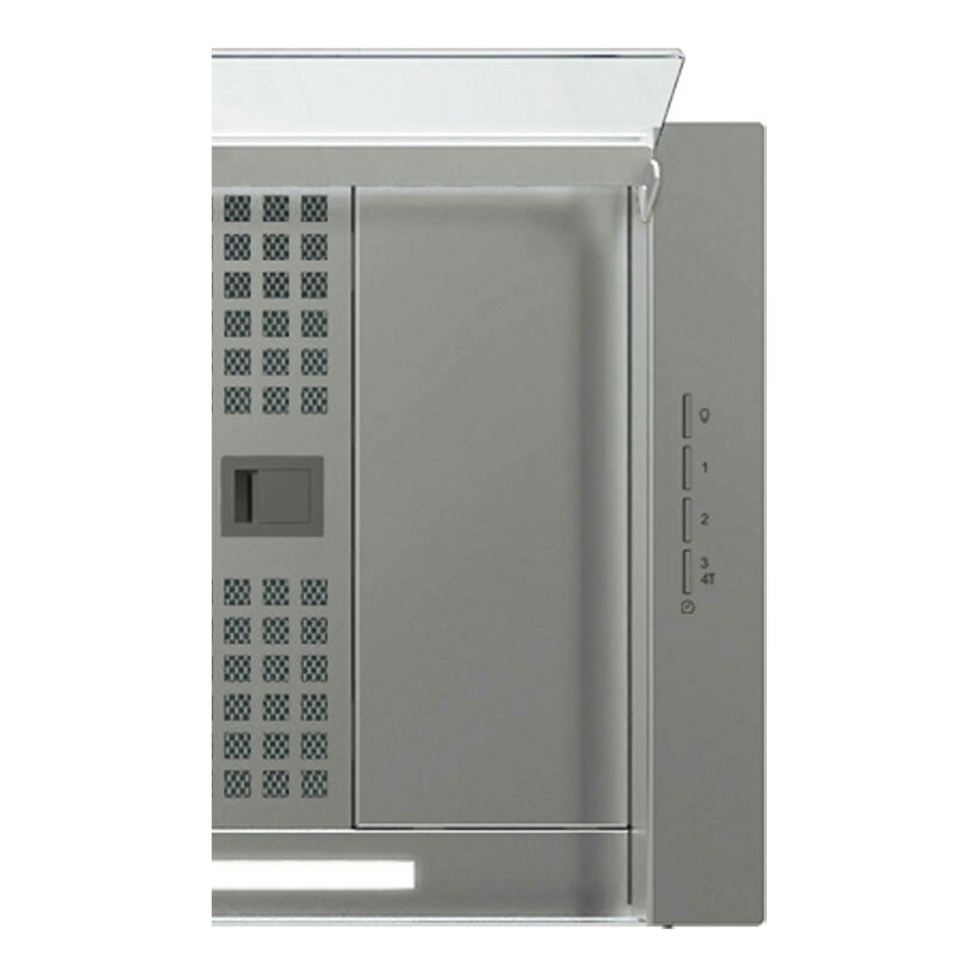 Campana integrada Cata Corona X120B inox, vista frontal parcial en acero inoxidable con controles laterales.