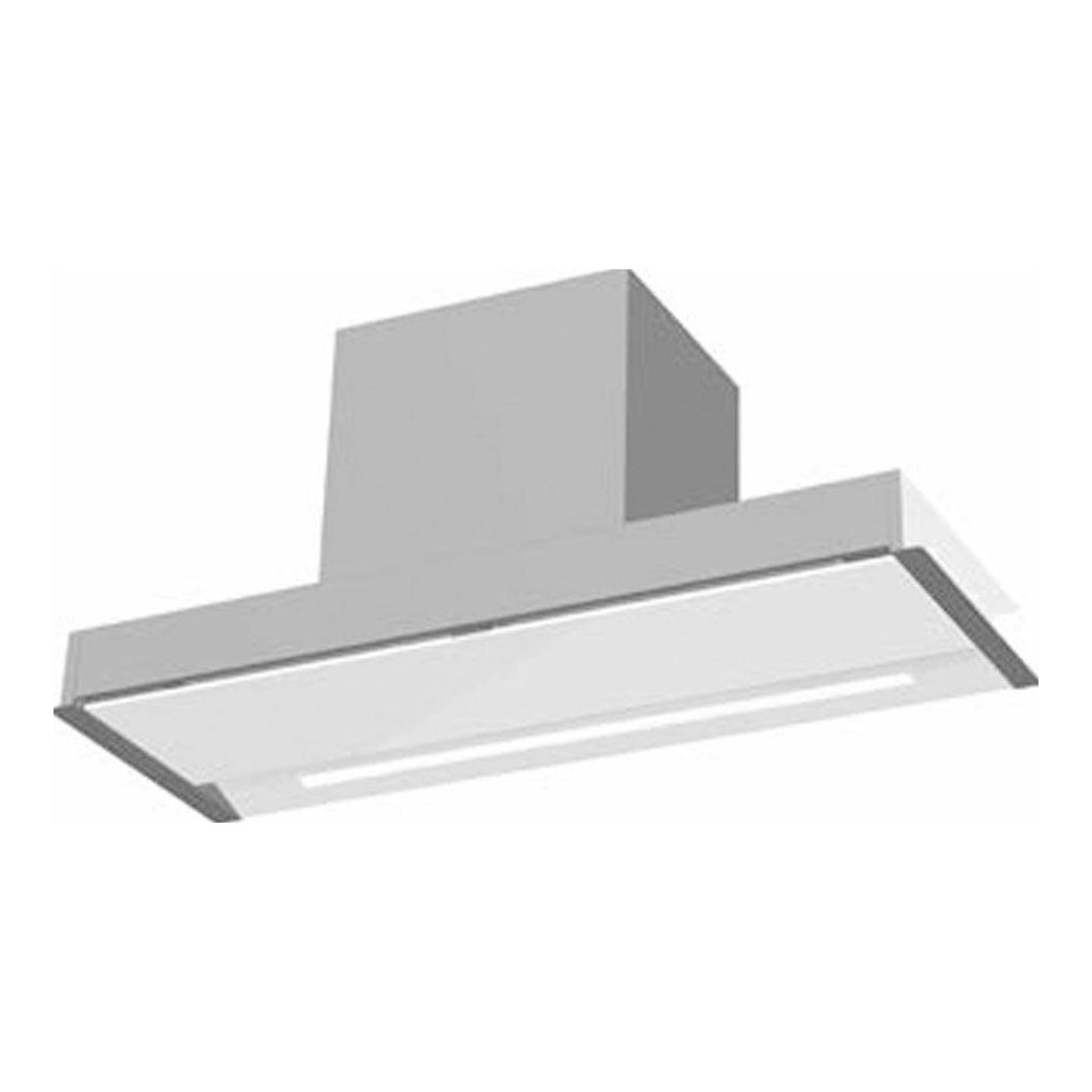 Campana integrada Cata Tenta 90 GWH inox, vista inferior en ángulo, blanca con borde metálico.