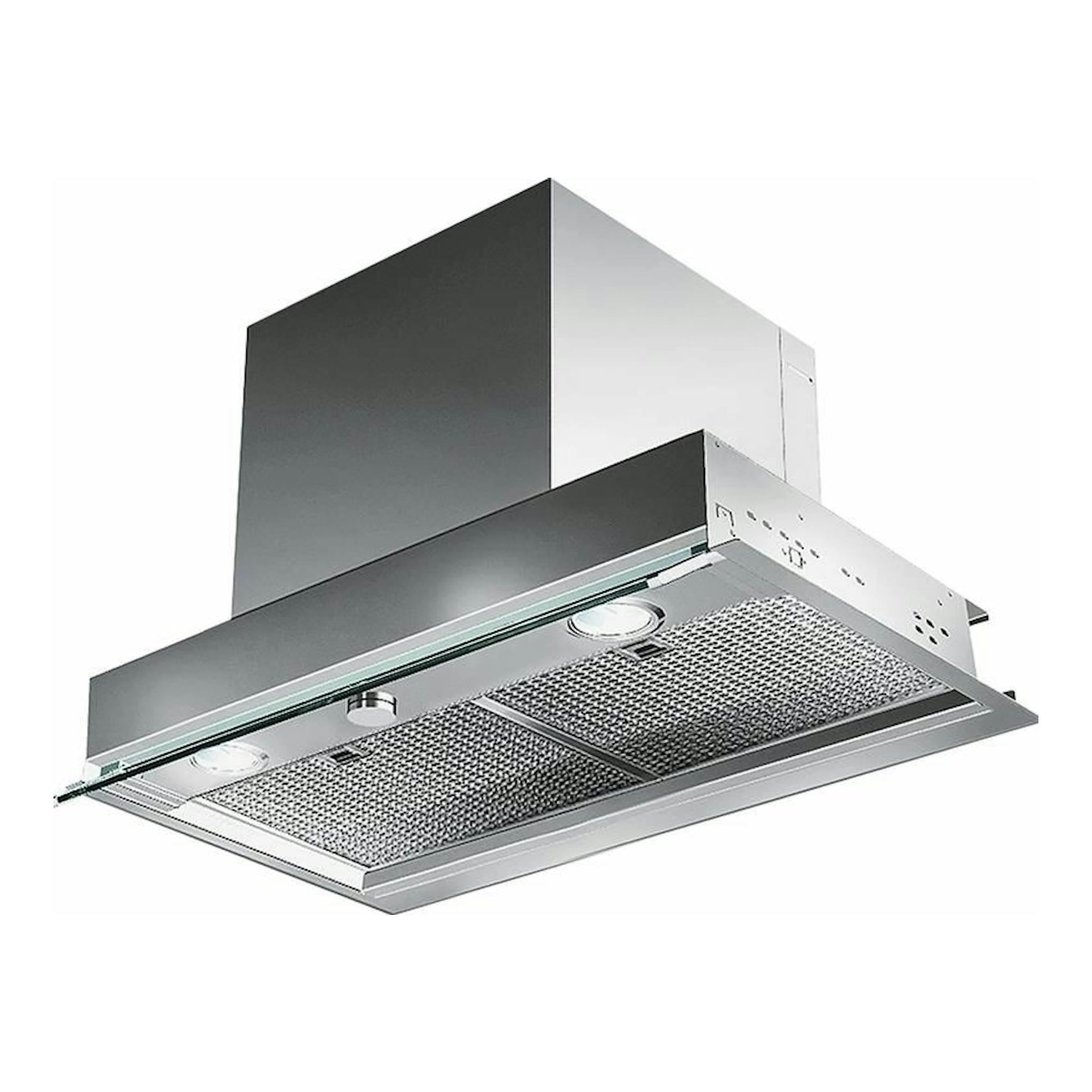 Campana integrada Mepamsa Secret 60 Inox, vista inferior en ángulo, acero inoxidable.
