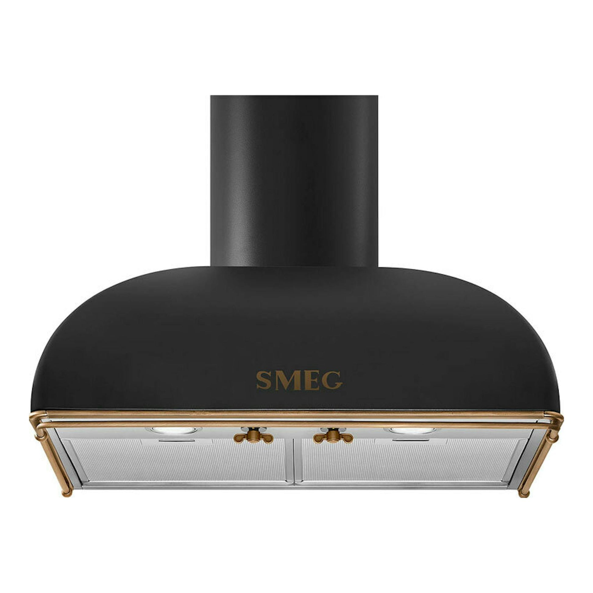 Campana Smeg KS59AOE2 antracita, vista frontal, con detalles dorados.