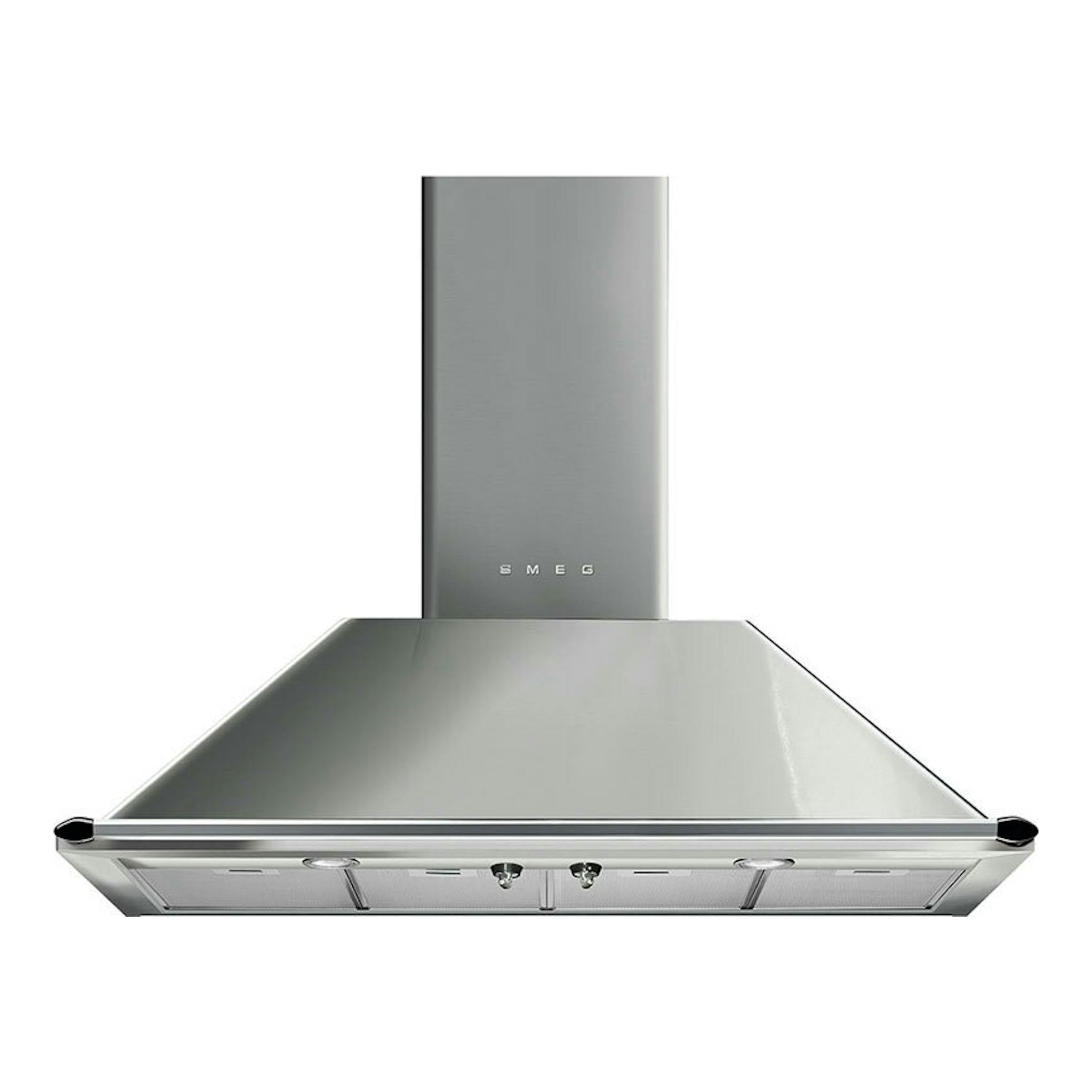 Campana extractora Smeg KTR110XE inox, vista frontal, en acero inoxidable.
