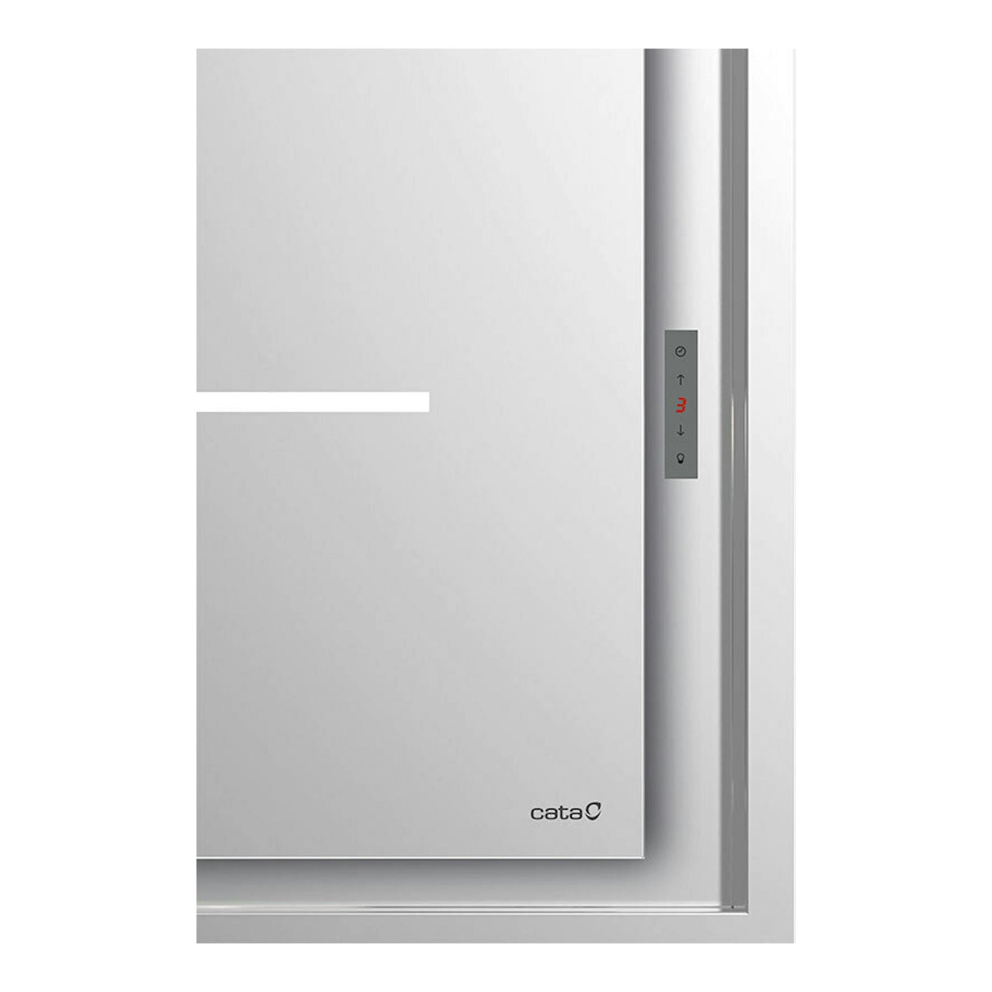 Campana extractora de techo Cata Bennu Slim 1200 X, acero inoxidable, vista frontal parcial.
