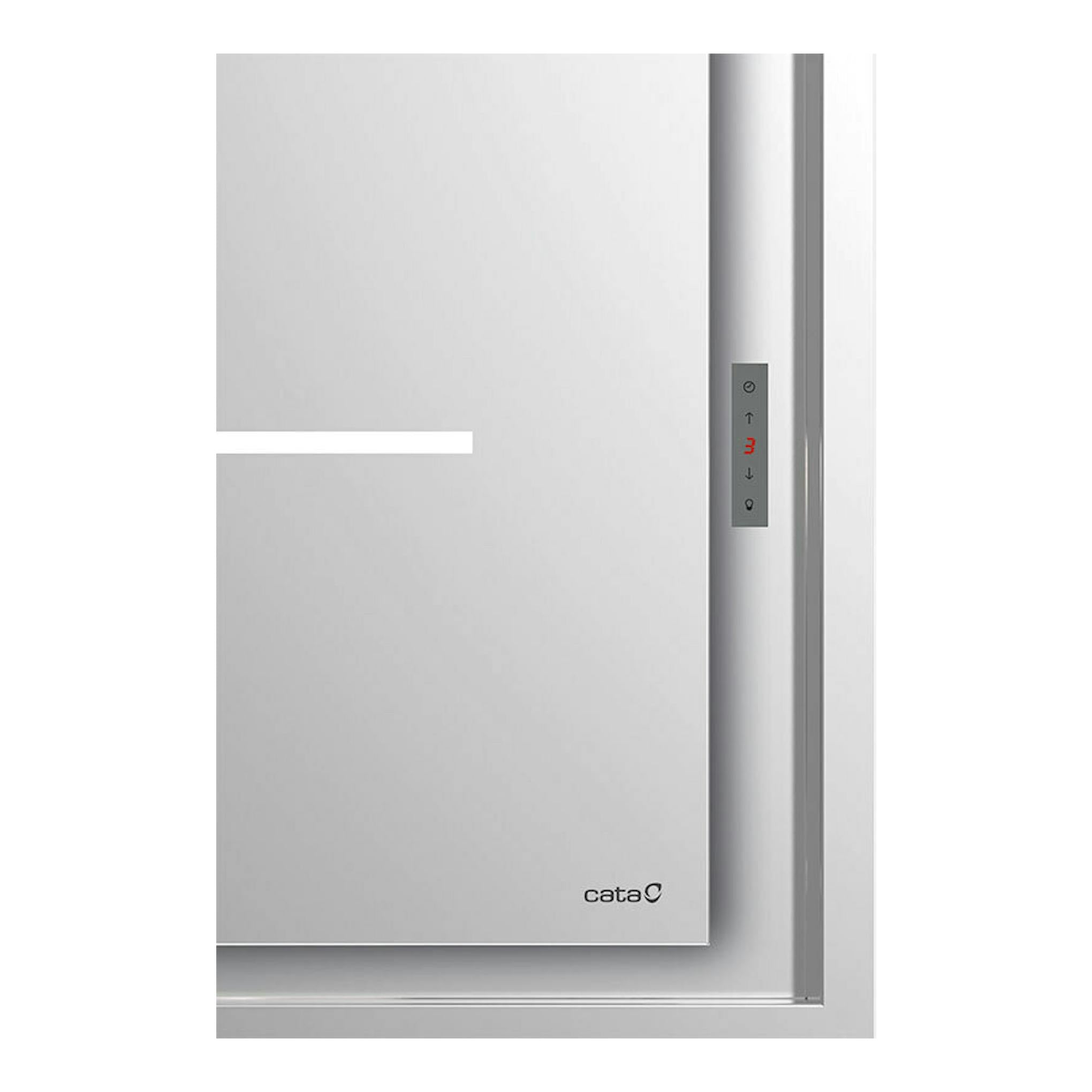 Campana extractora de techo Cata Bennu Slim 1200 X, acero inoxidable, vista frontal parcial.