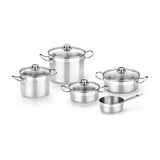 Batería de cocina BRA Profesional, 5 piezas de acero inoxidable con tapas de cristal
