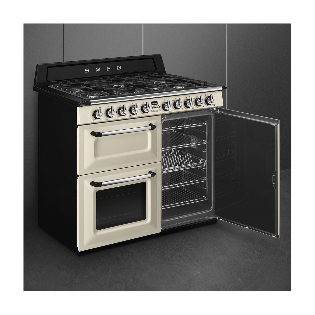 Cocina de gas Smeg TR103P de 100 cm con 6 quemadores y tres hornos eléctricos
