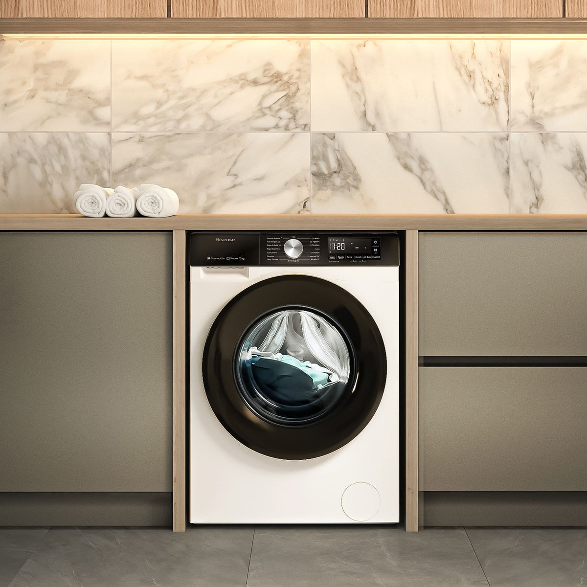 Lavadora Hisense WF3S1243BW3 de 12 kg y 1400 rpm
