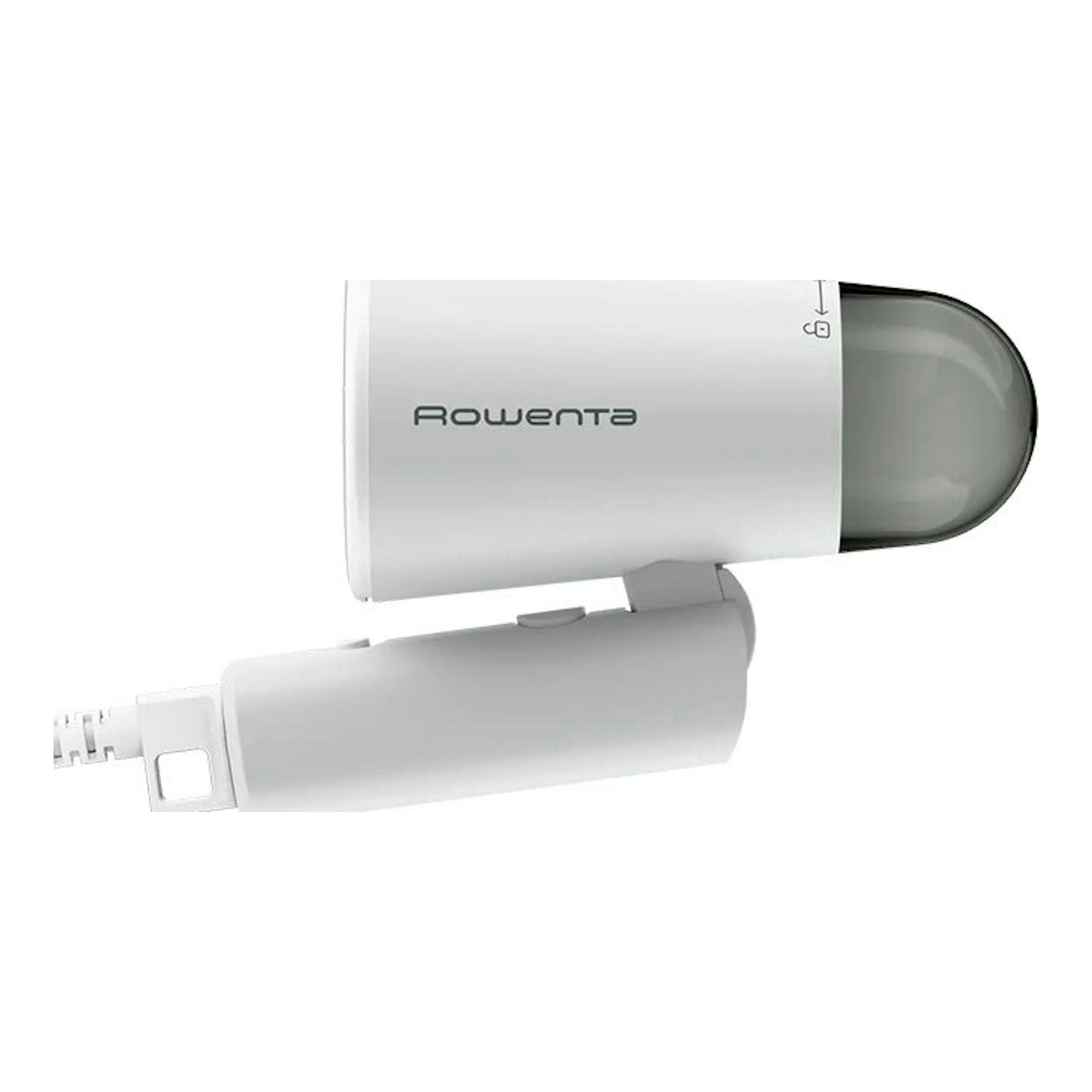 Cepillo de vapor Rowenta DR1021D1 blanco, vista lateral, con depósito gris translúcido.