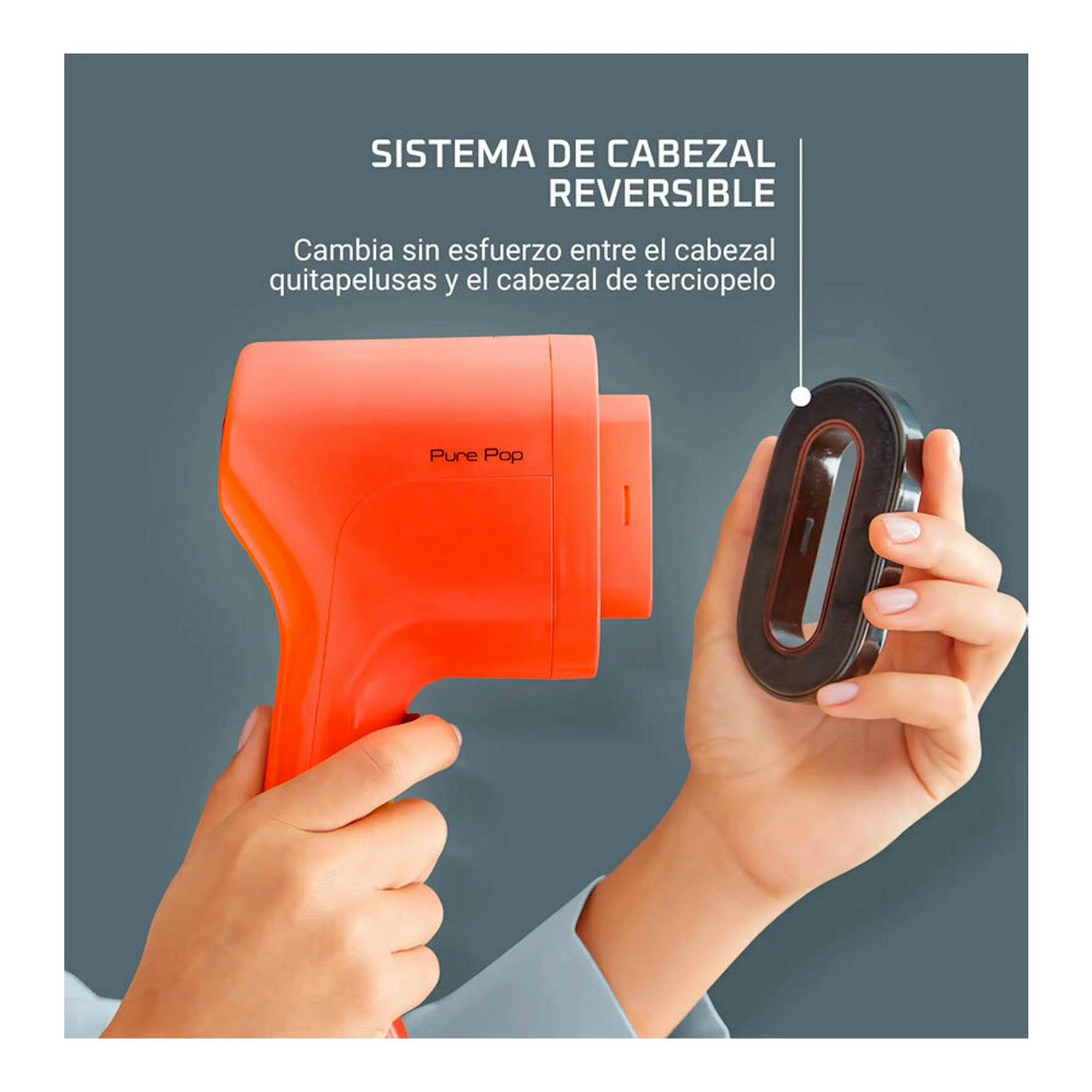 Cepillo vapor Rowenta DR2022D1 naranja, vista lateral, con cabezal reversible negro en la mano.