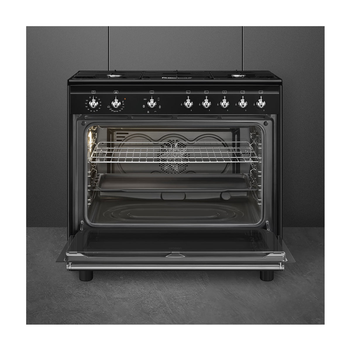 Cocina de gas Smeg CX91GMBL de 90 cm con horno eléctrico de 115 l