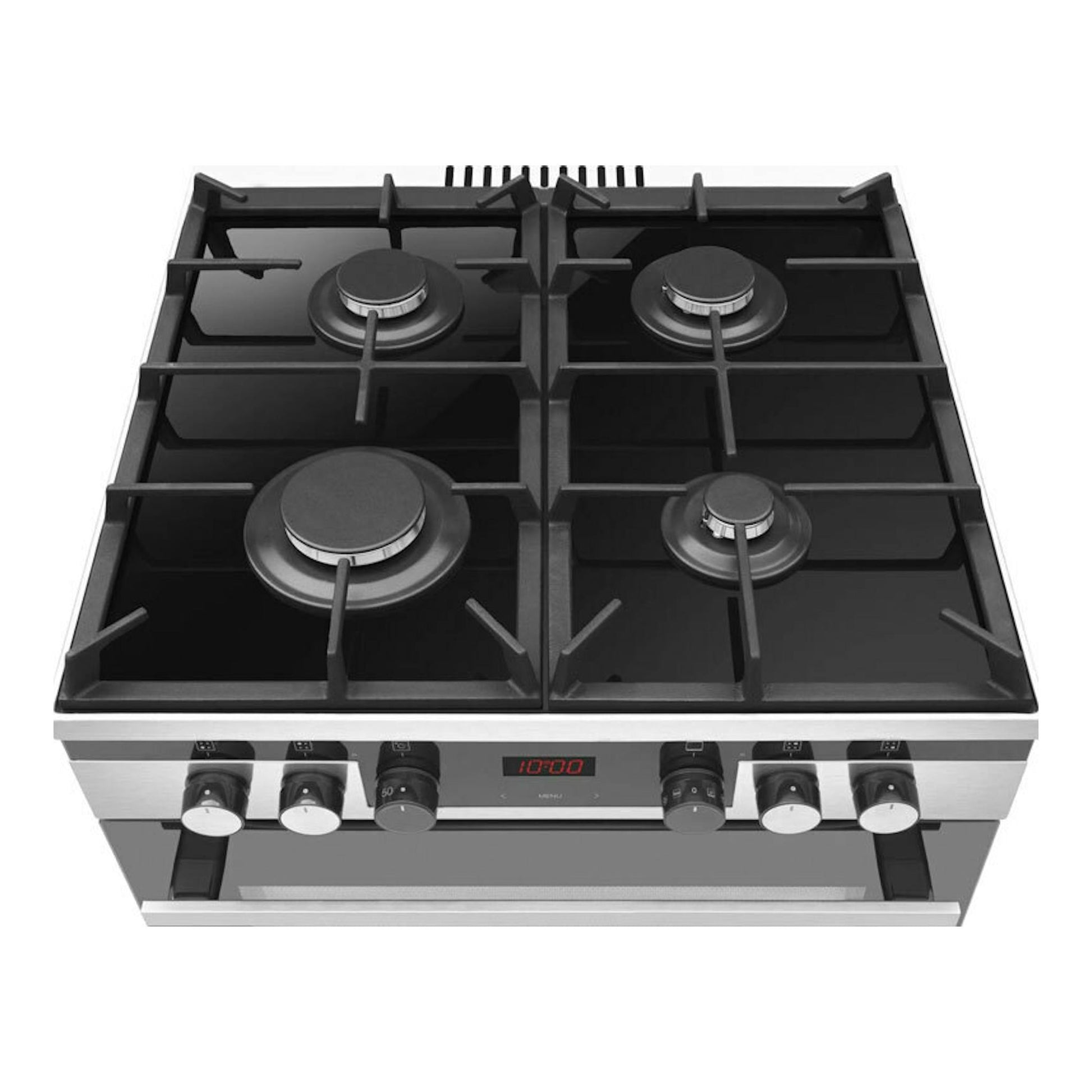 Cocina Fagor 3CLG610BX de acero inoxidable, vista frontal, con 4 quemadores de gas.